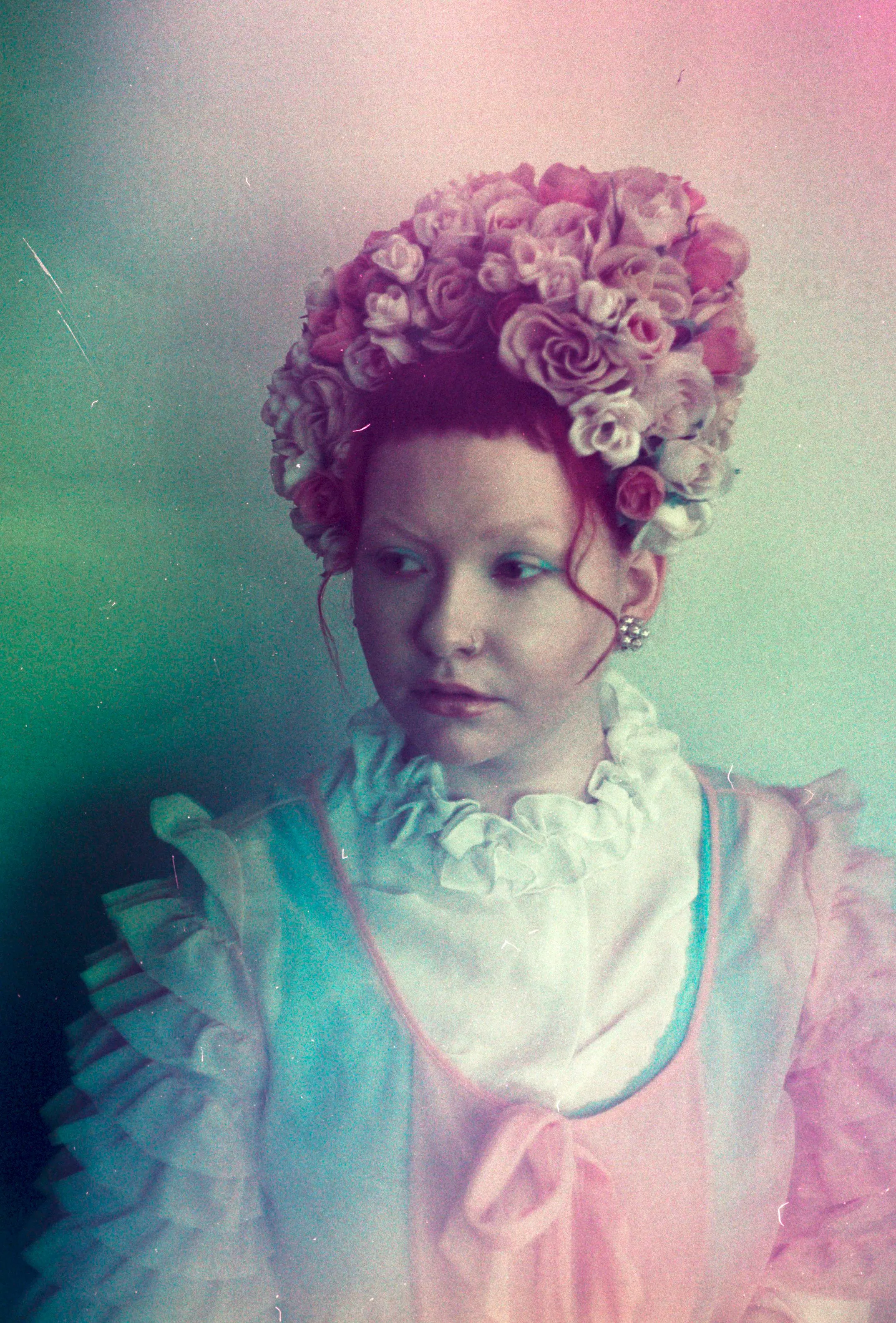 Vintage Rose Flower bonnet / crown / Marie Antoinette pink pastels