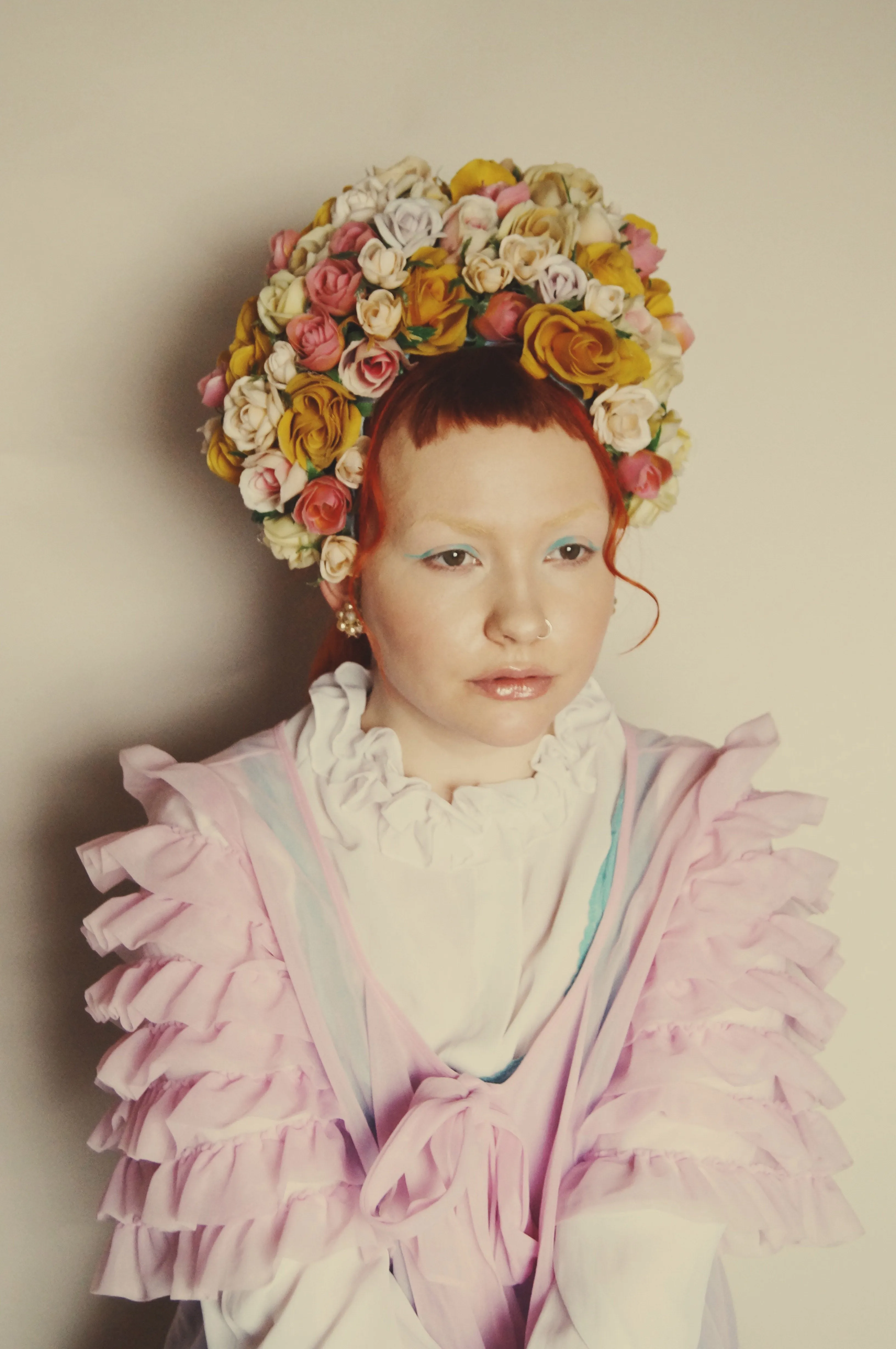 Vintage Rose Flower bonnet / crown / Marie Antoinette pink pastels