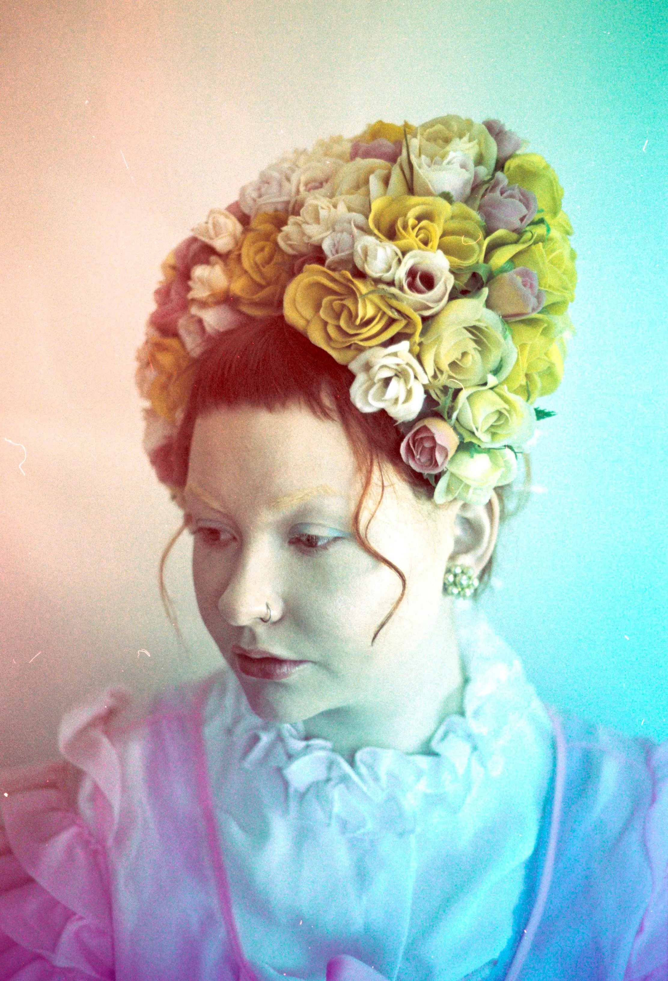 Vintage Rose Flower bonnet / crown / Marie Antoinette pink pastels