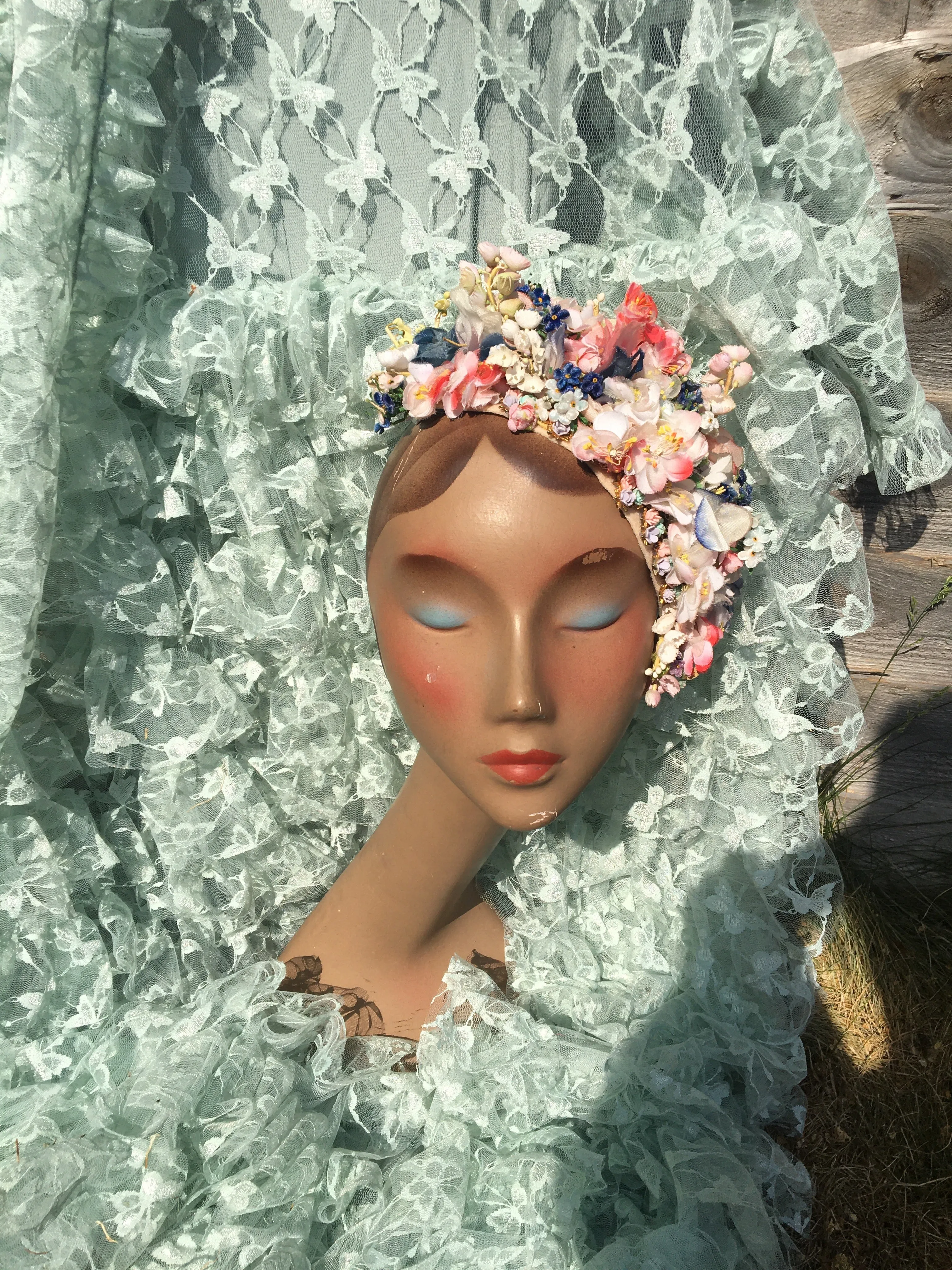 Vintage Silk flower Skullcap headdress