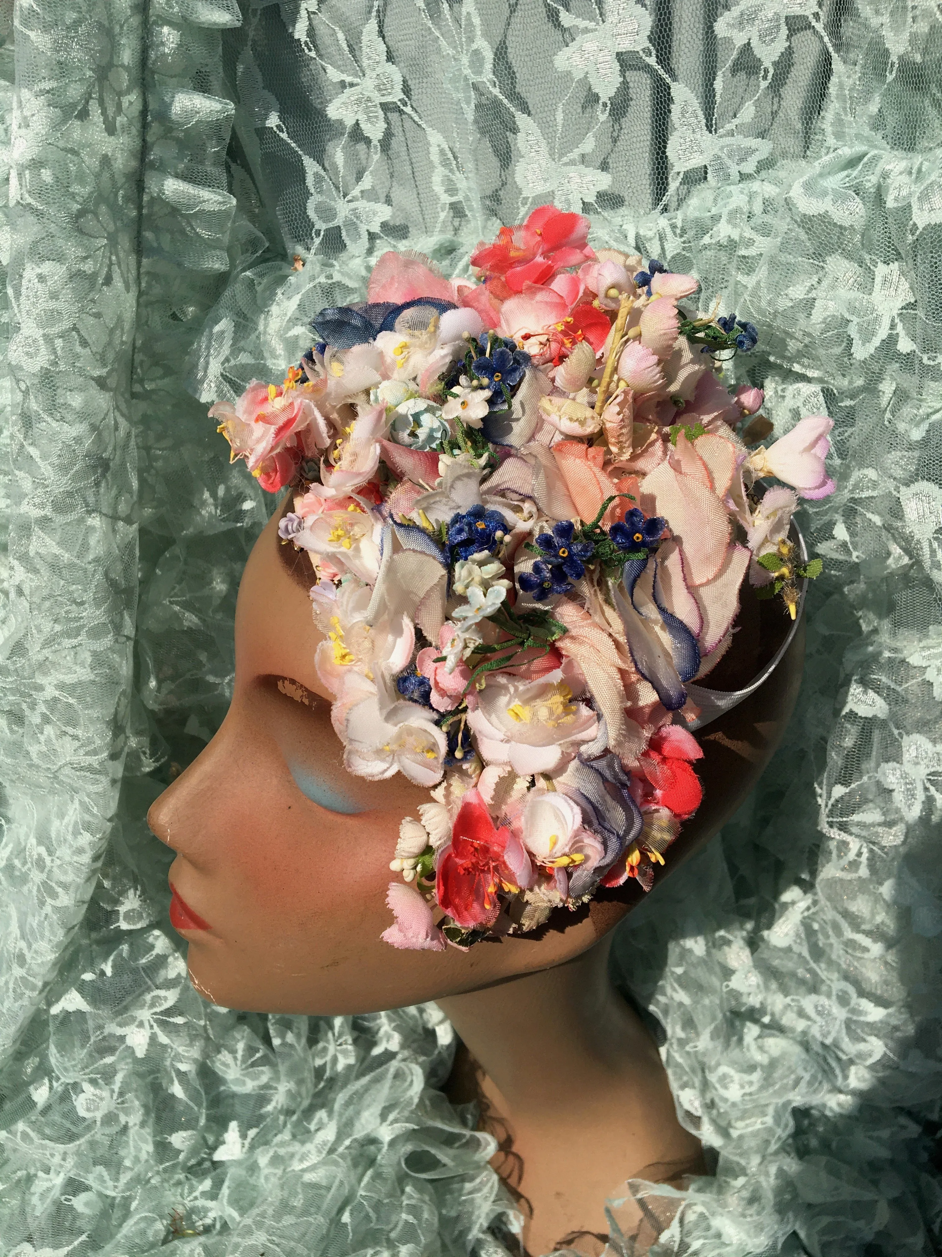 Vintage Silk flower Skullcap headdress