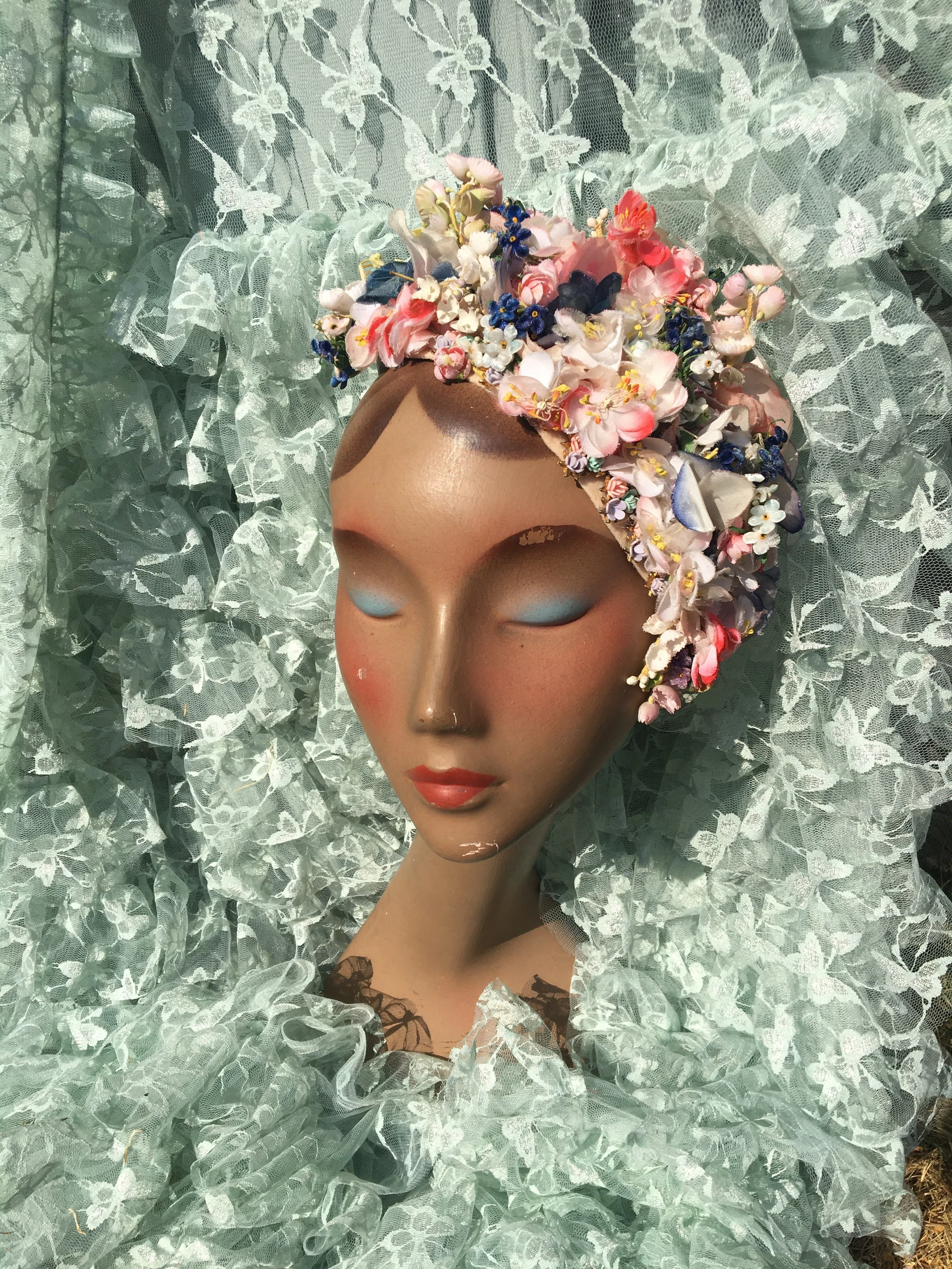 Vintage Silk flower Skullcap headdress