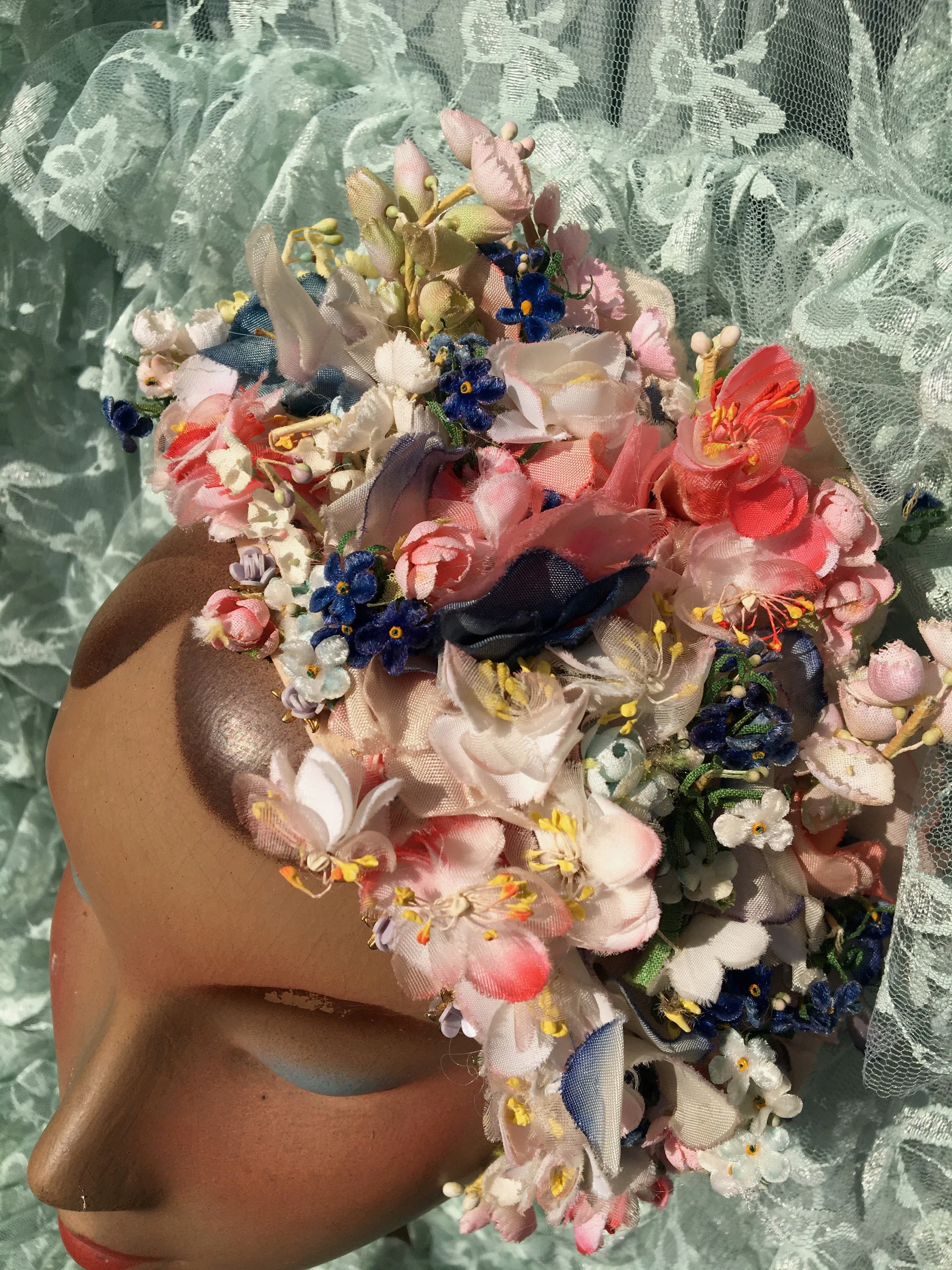 Vintage Silk flower Skullcap headdress