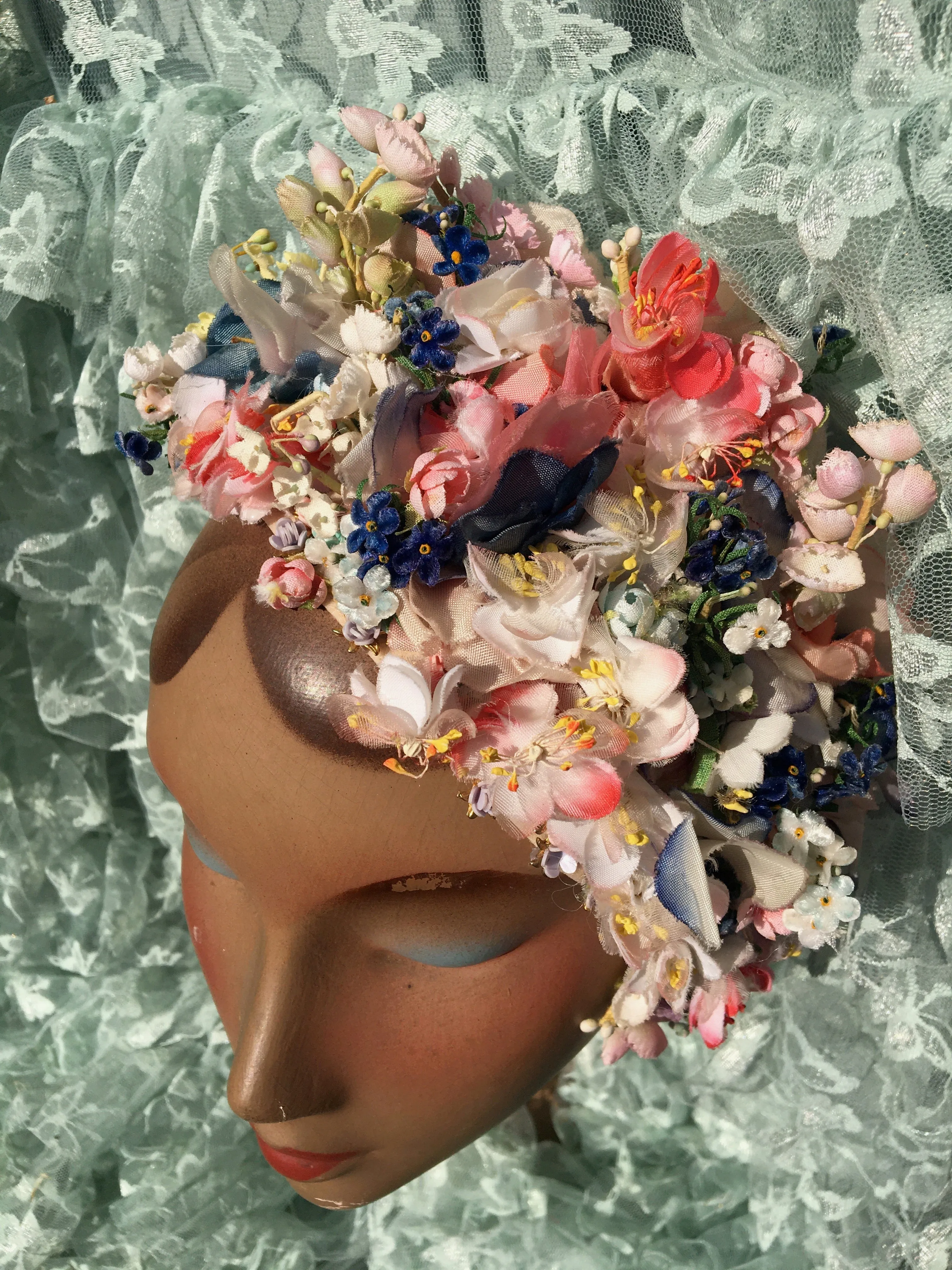 Vintage Silk flower Skullcap headdress