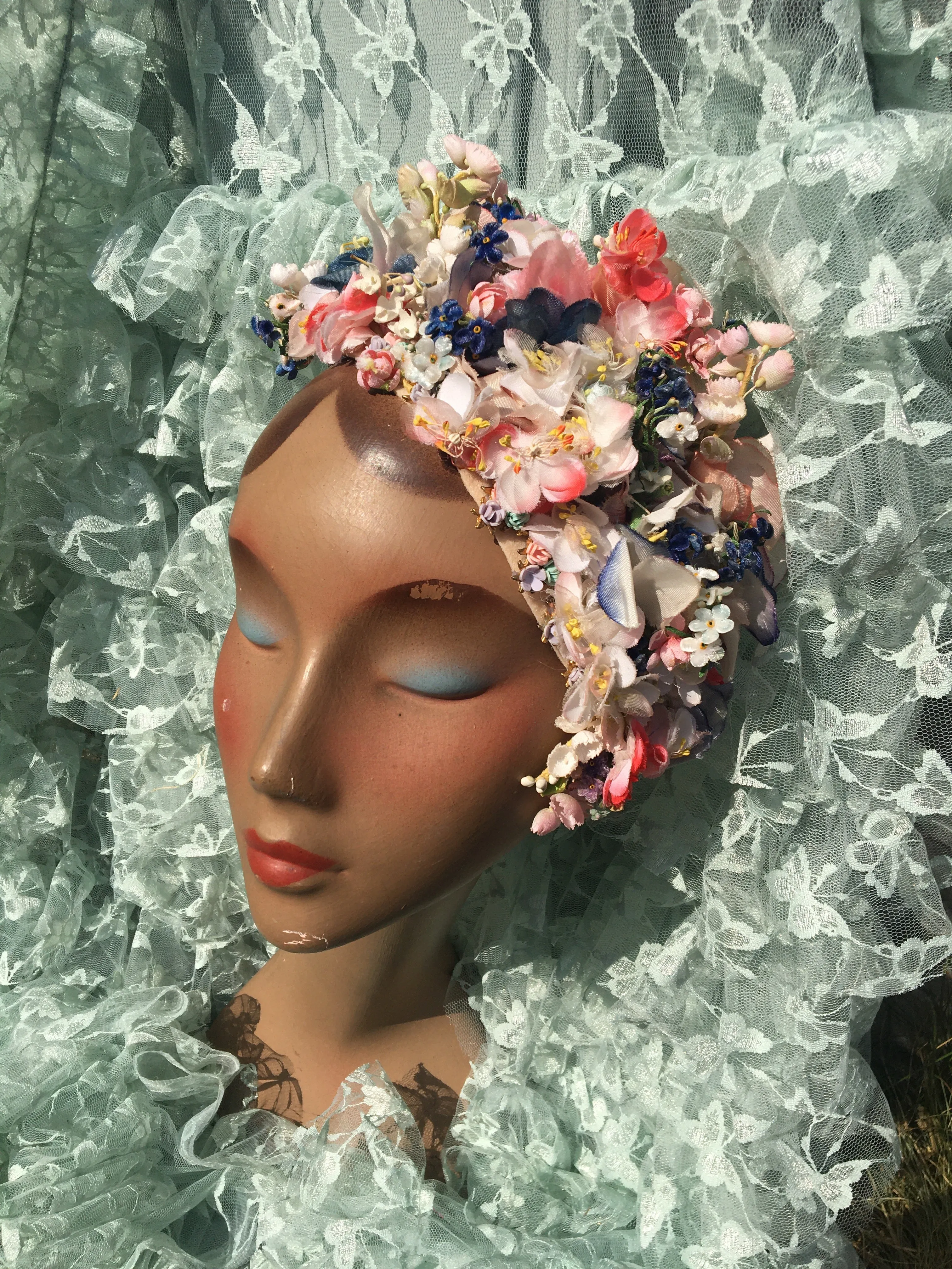 Vintage Silk flower Skullcap headdress