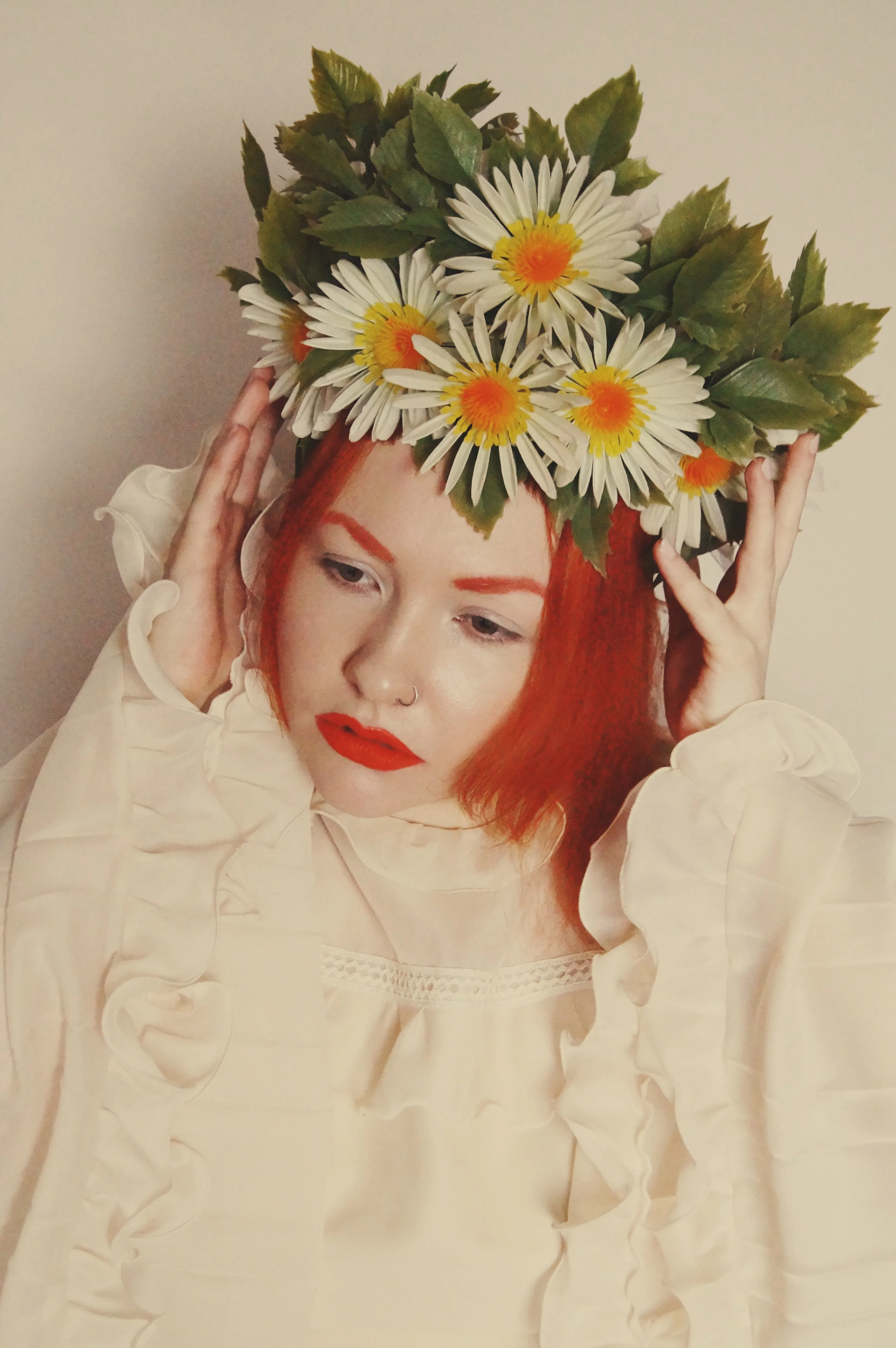 Vintage White Daisy May Day May queen flower crown