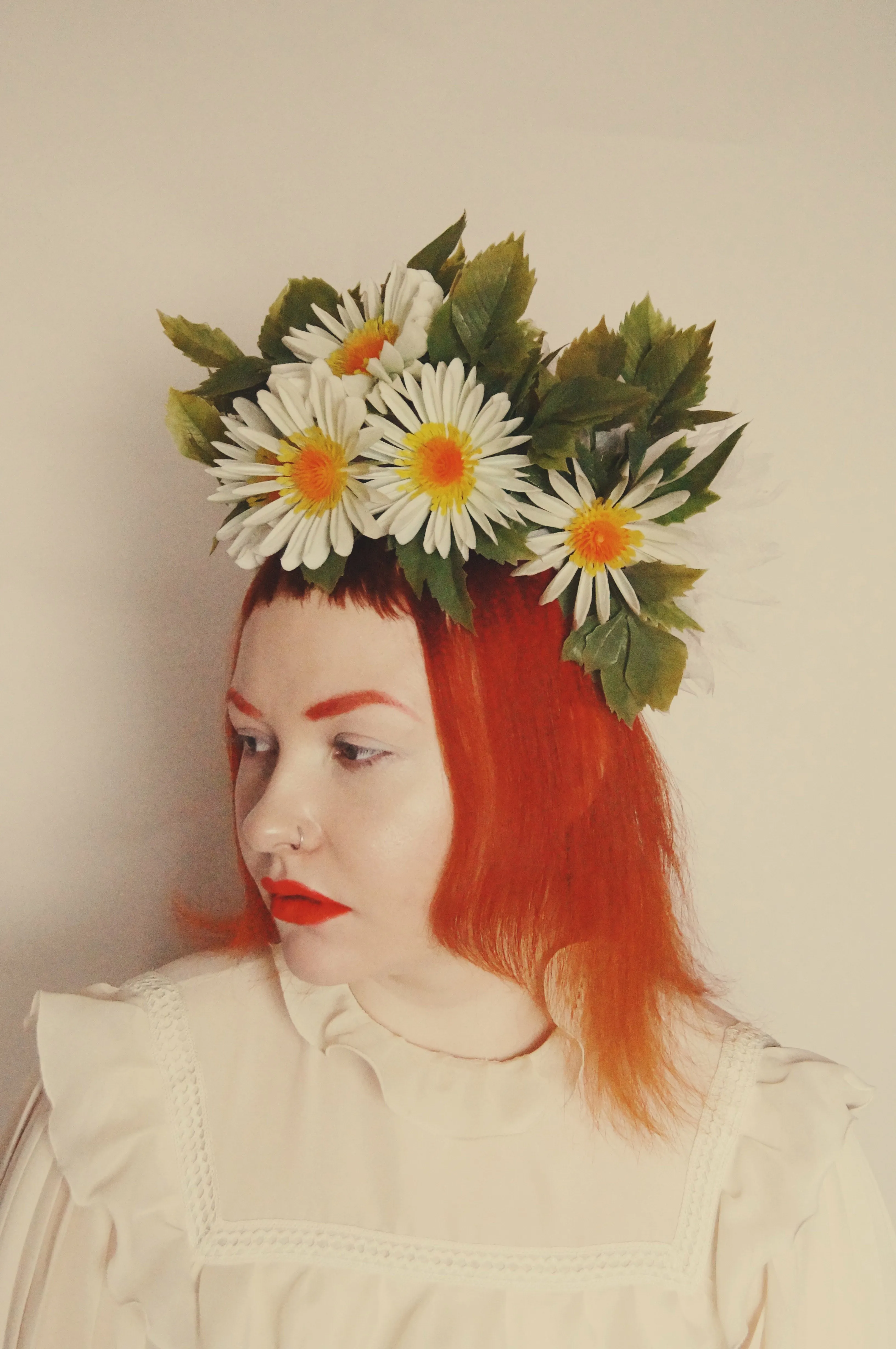 Vintage White Daisy May Day May queen flower crown