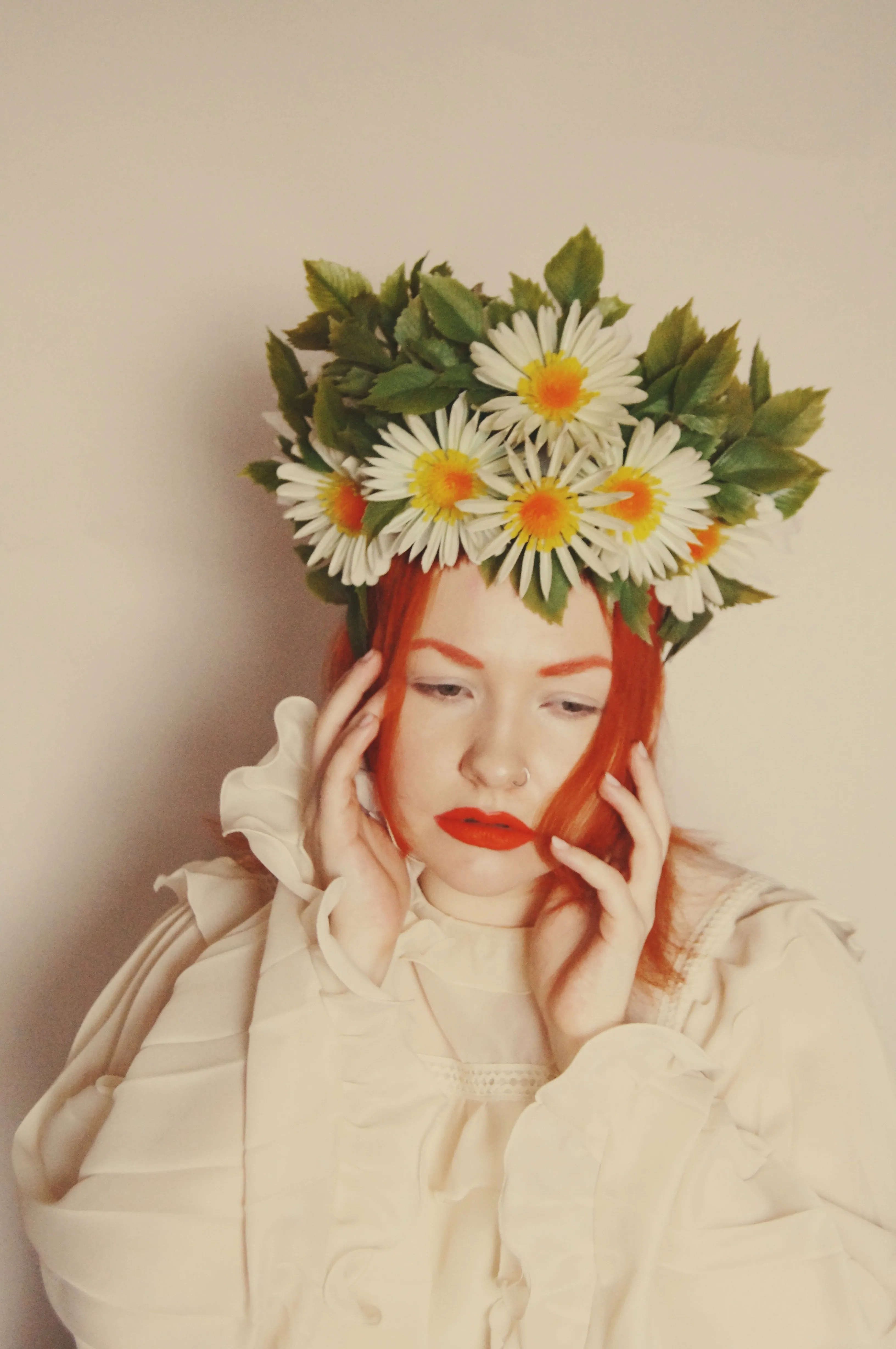 Vintage White Daisy May Day May queen flower crown