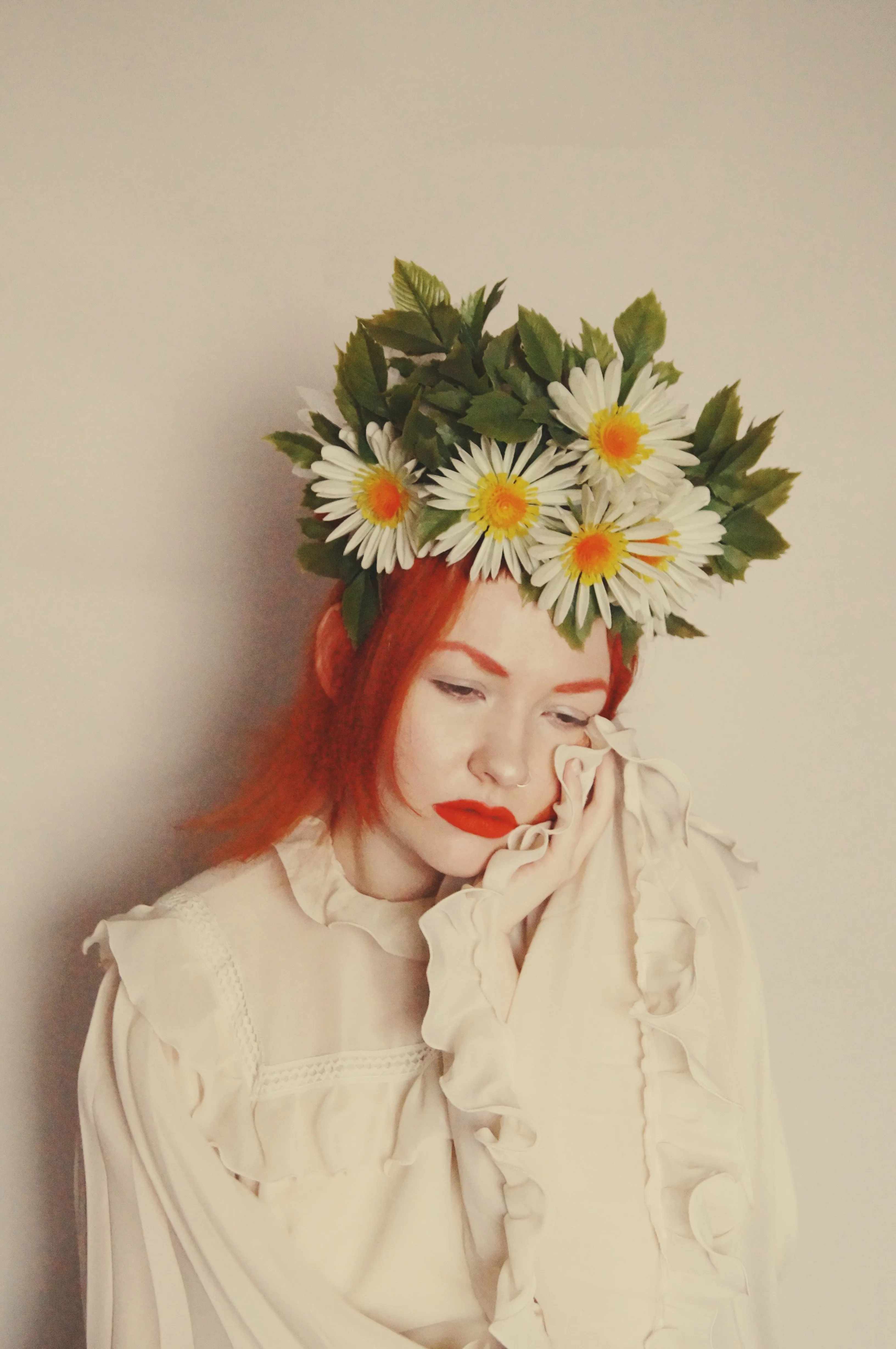 Vintage White Daisy May Day May queen flower crown