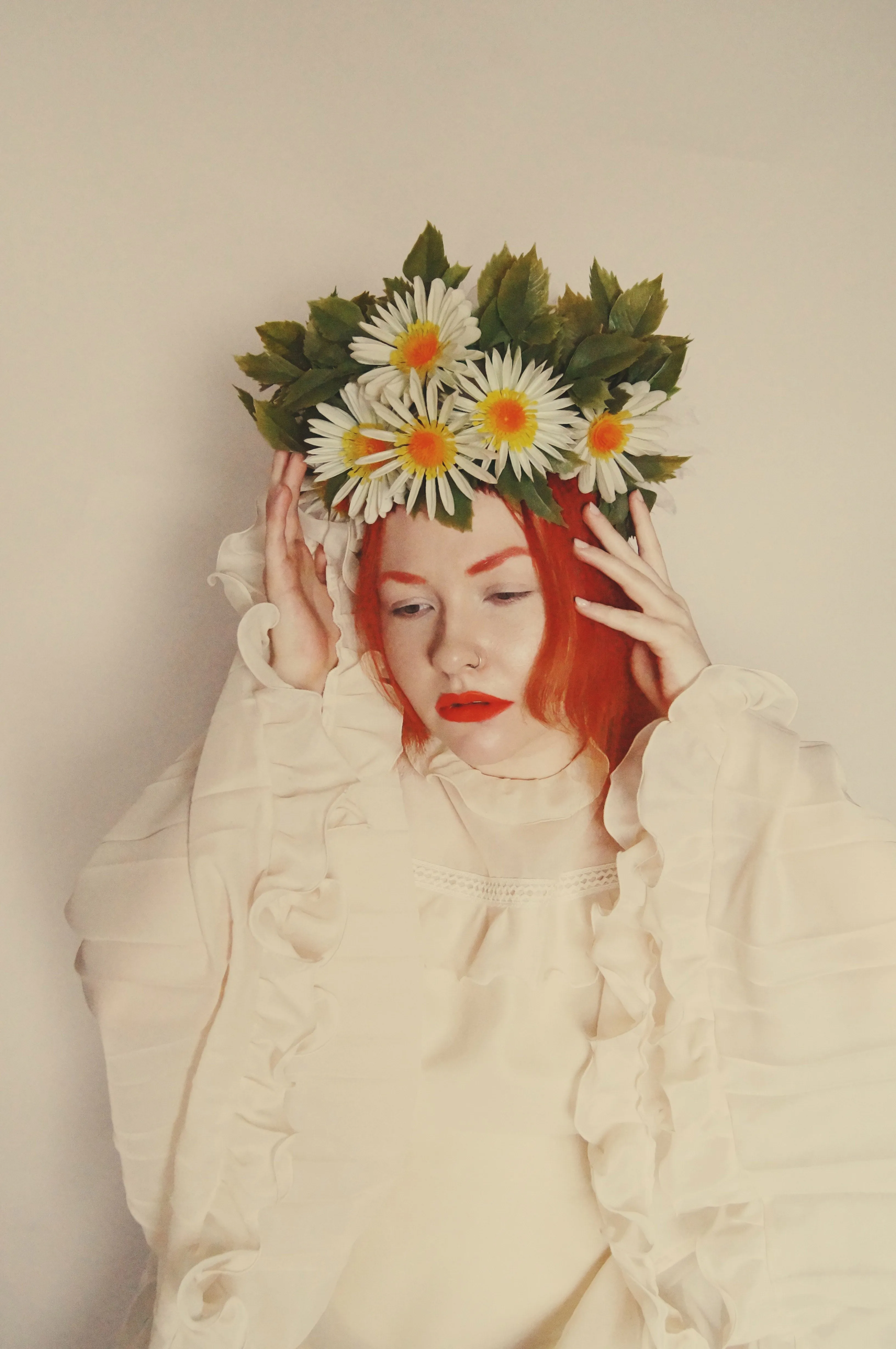 Vintage White Daisy May Day May queen flower crown