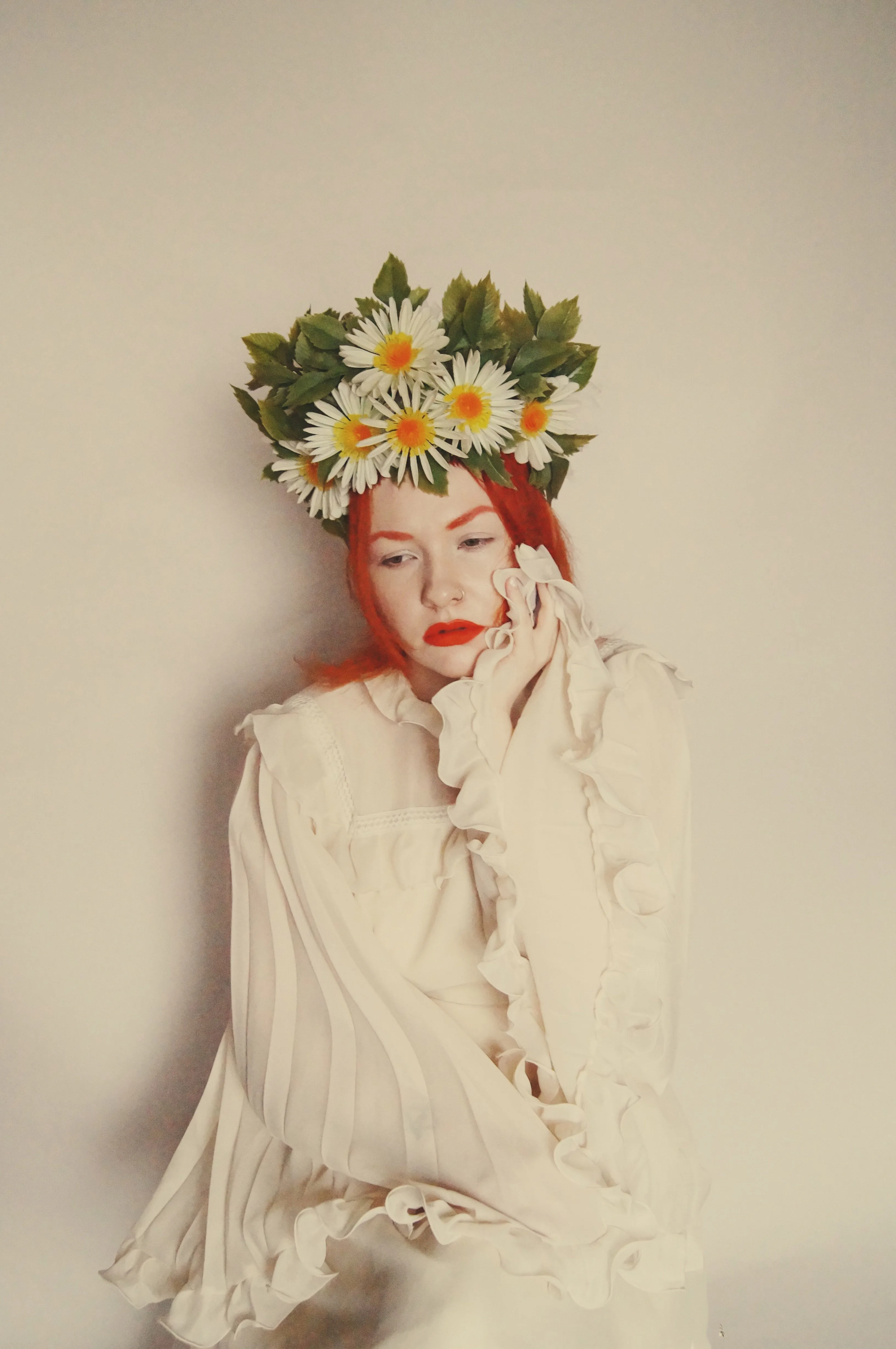 Vintage White Daisy May Day May queen flower crown