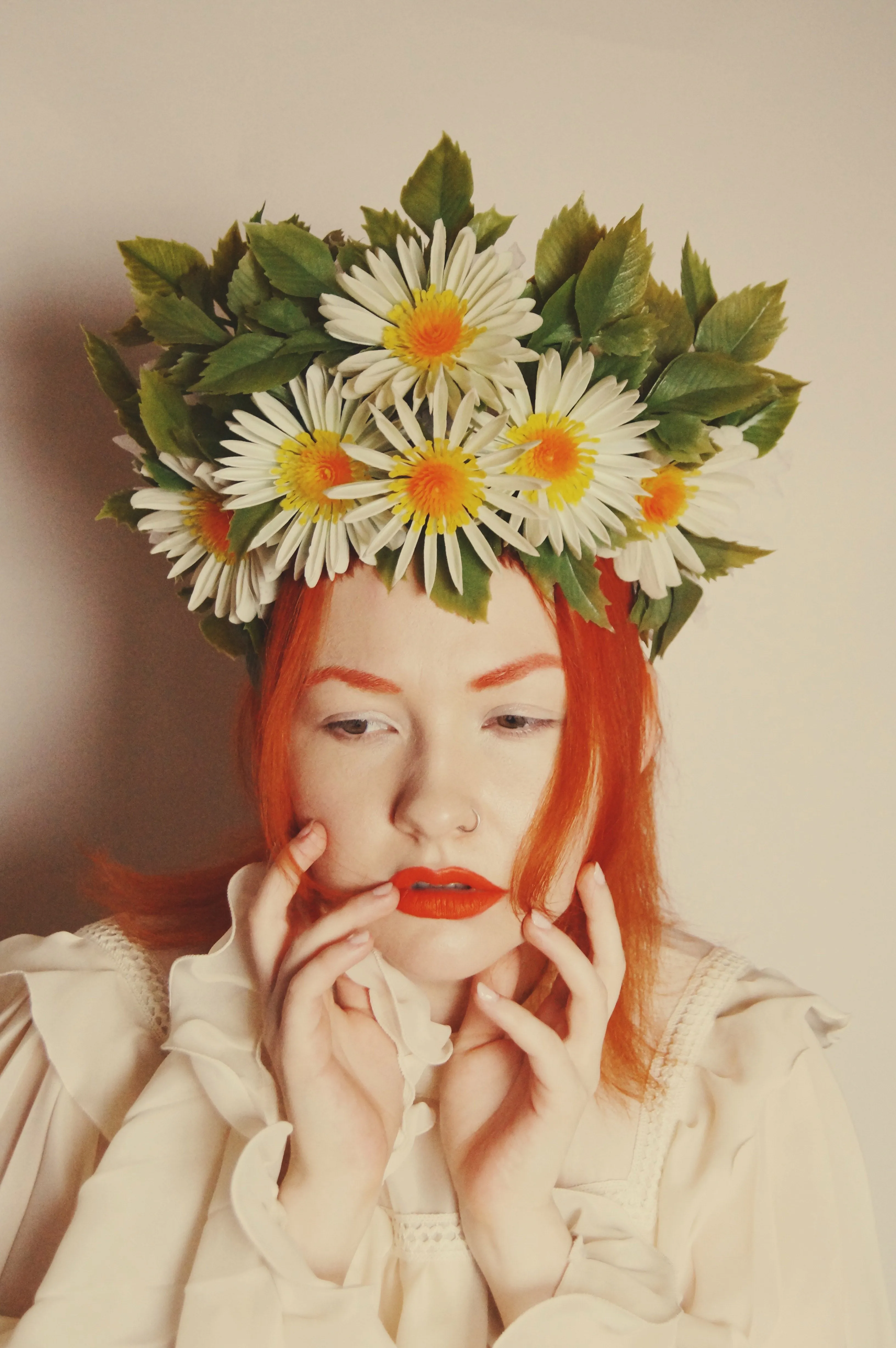 Vintage White Daisy May Day May queen flower crown