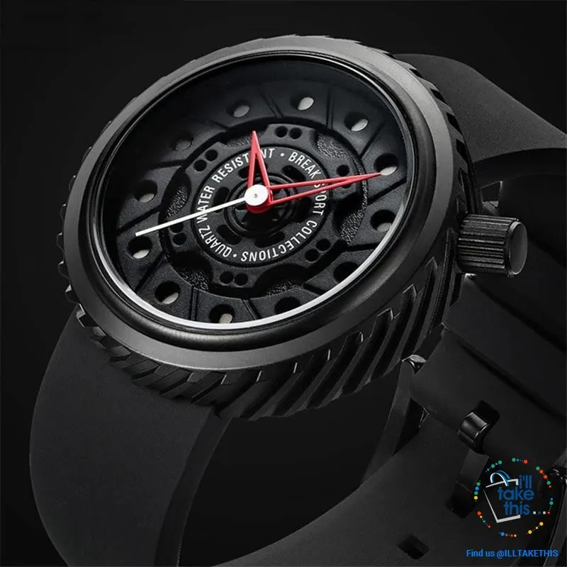 Waterproof Mens Wristwatches, Rubber Strap, 43mm/1.69' Watch face finished in Black or Silver