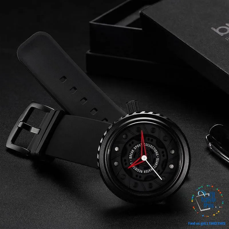 Waterproof Mens Wristwatches, Rubber Strap, 43mm/1.69' Watch face finished in Black or Silver