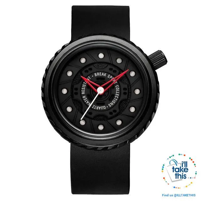 Waterproof Mens Wristwatches, Rubber Strap, 43mm/1.69' Watch face finished in Black or Silver