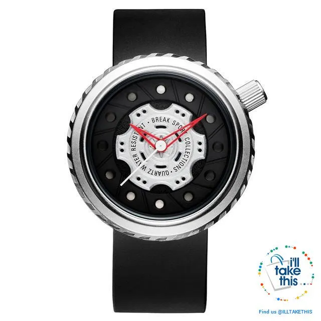 Waterproof Mens Wristwatches, Rubber Strap, 43mm/1.69' Watch face finished in Black or Silver