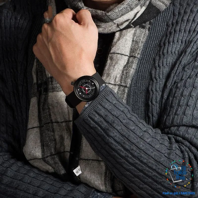 Waterproof Mens Wristwatches, Rubber Strap, 43mm/1.69' Watch face finished in Black or Silver