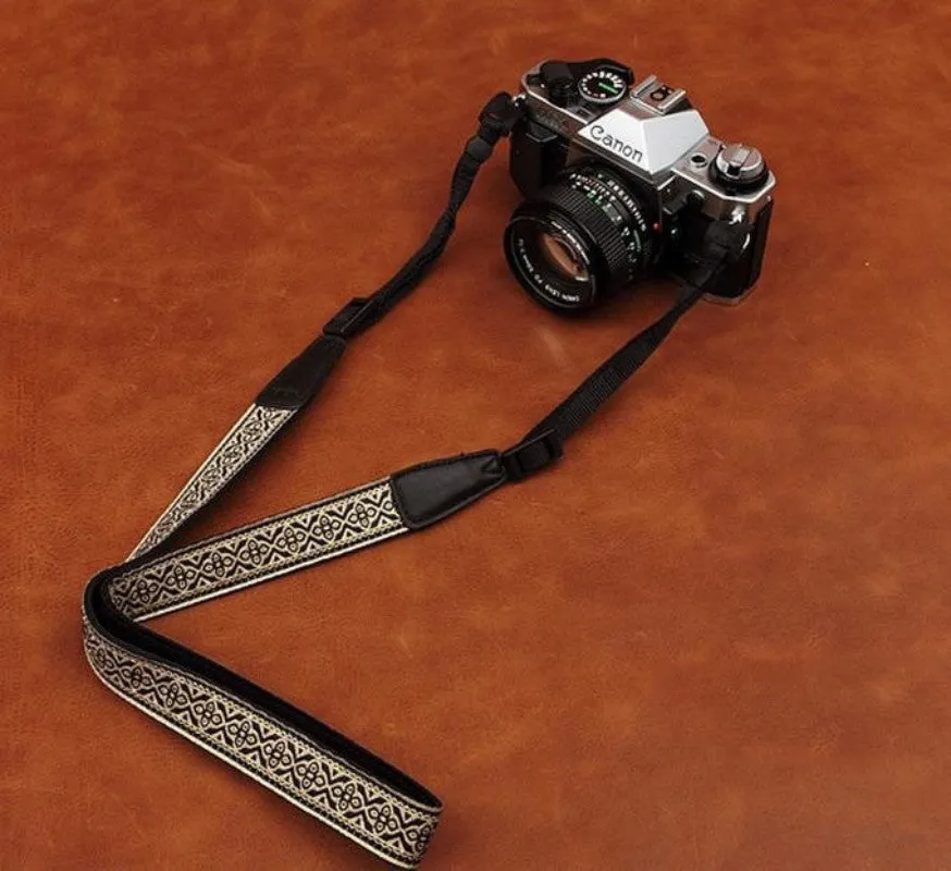 White DSLR Embroidered Style Strap Leather Camera Strap 8479