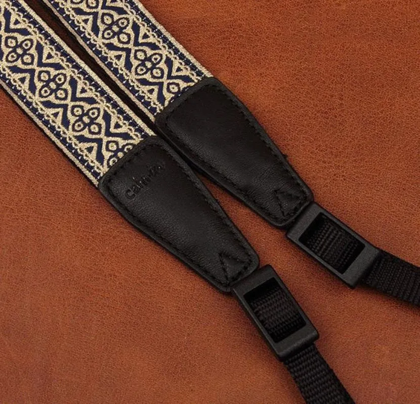 White DSLR Embroidered Style Strap Leather Camera Strap 8479