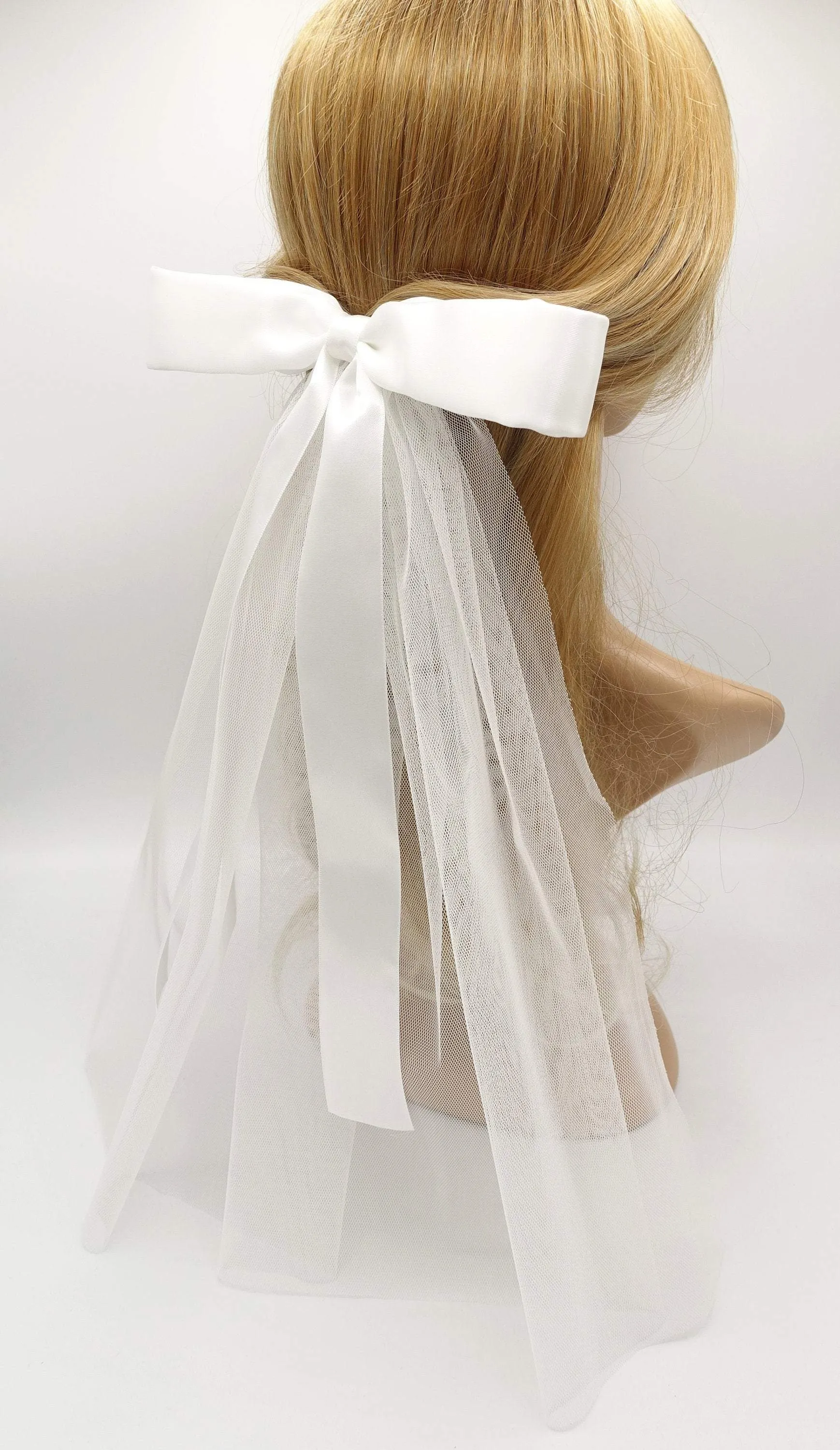 white hair bow wedding event satin tulle hair accessory  for women