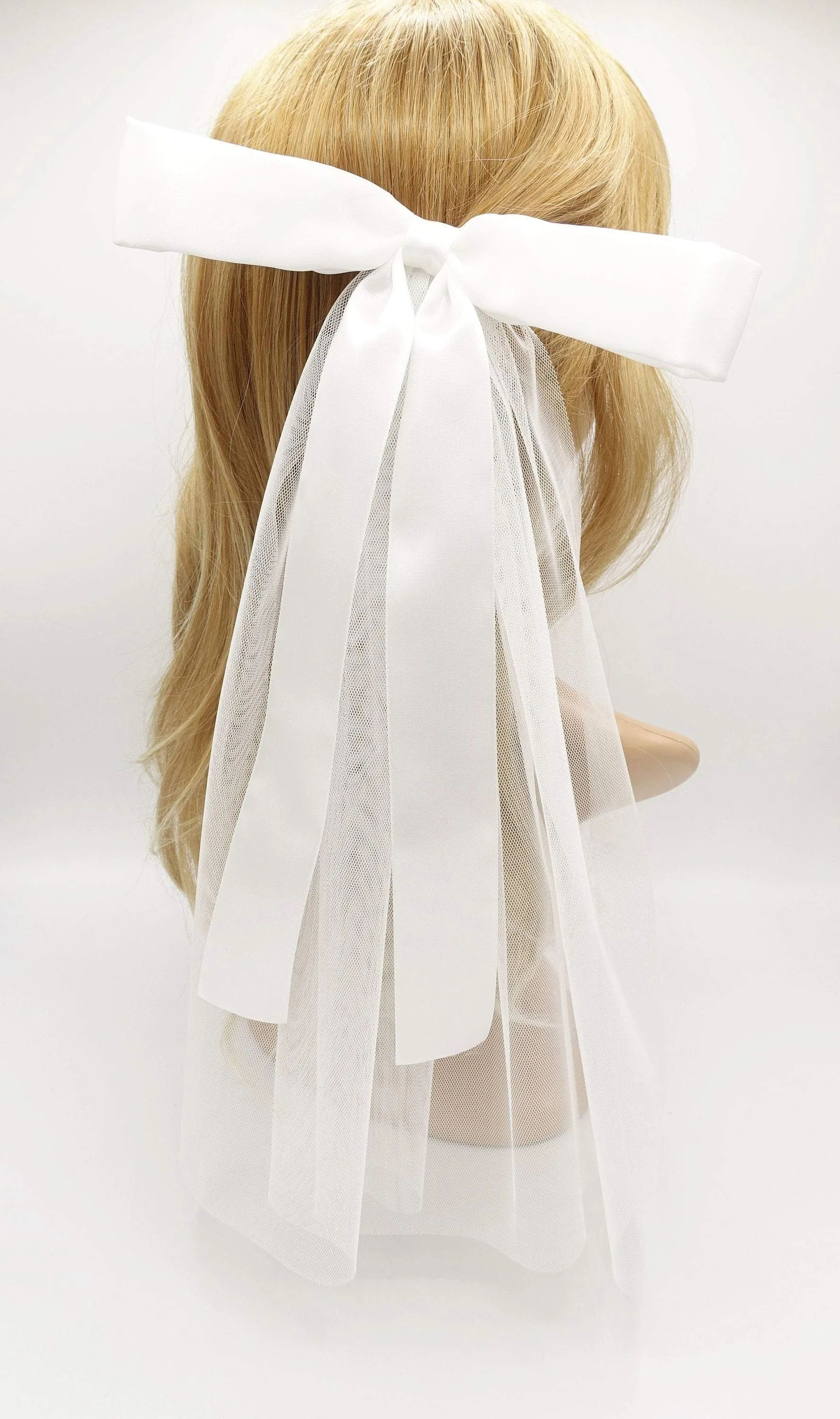 white hair bow wedding event satin tulle hair accessory  for women