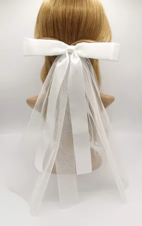 white hair bow wedding event satin tulle hair accessory  for women