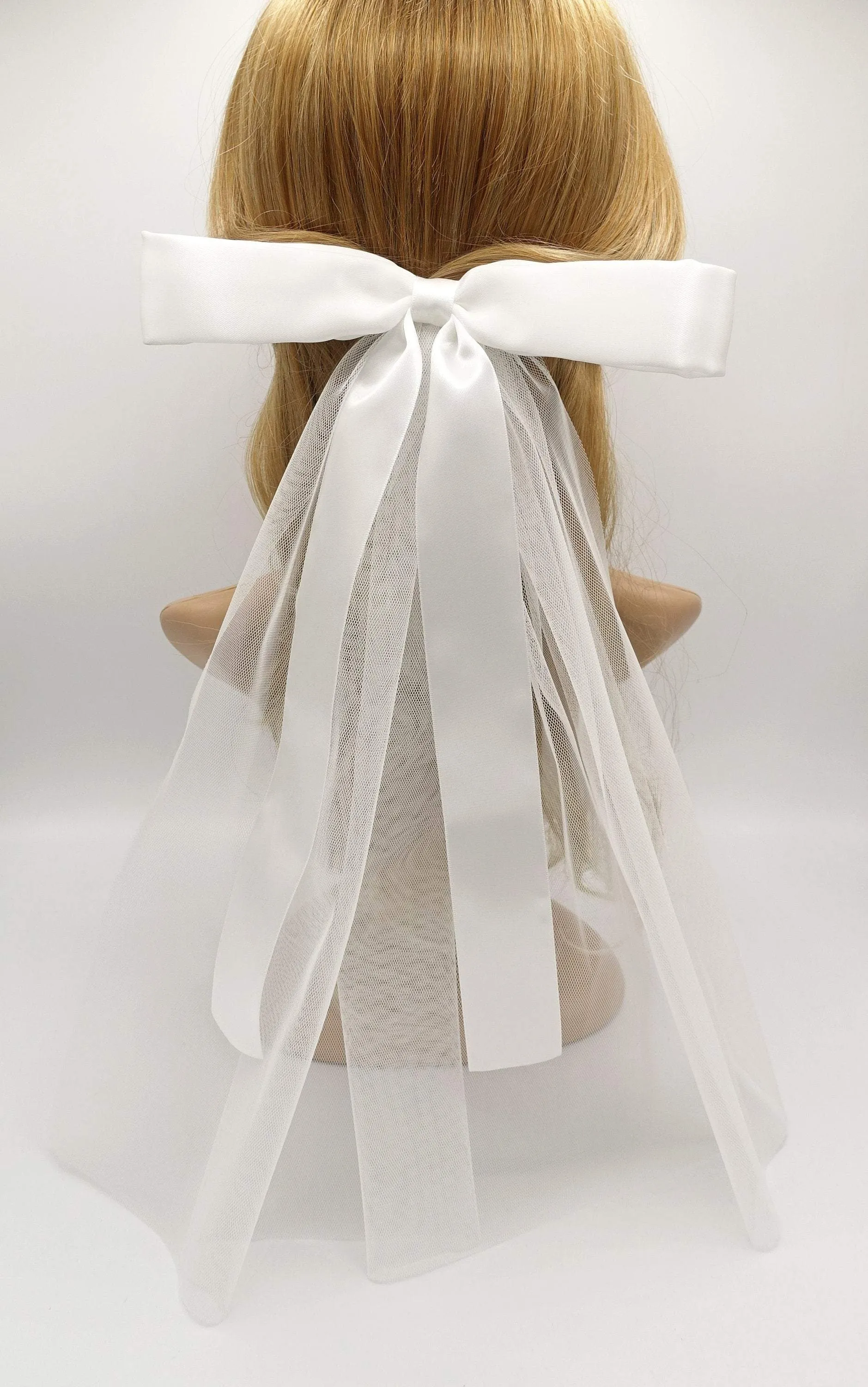 white hair bow wedding event satin tulle hair accessory  for women