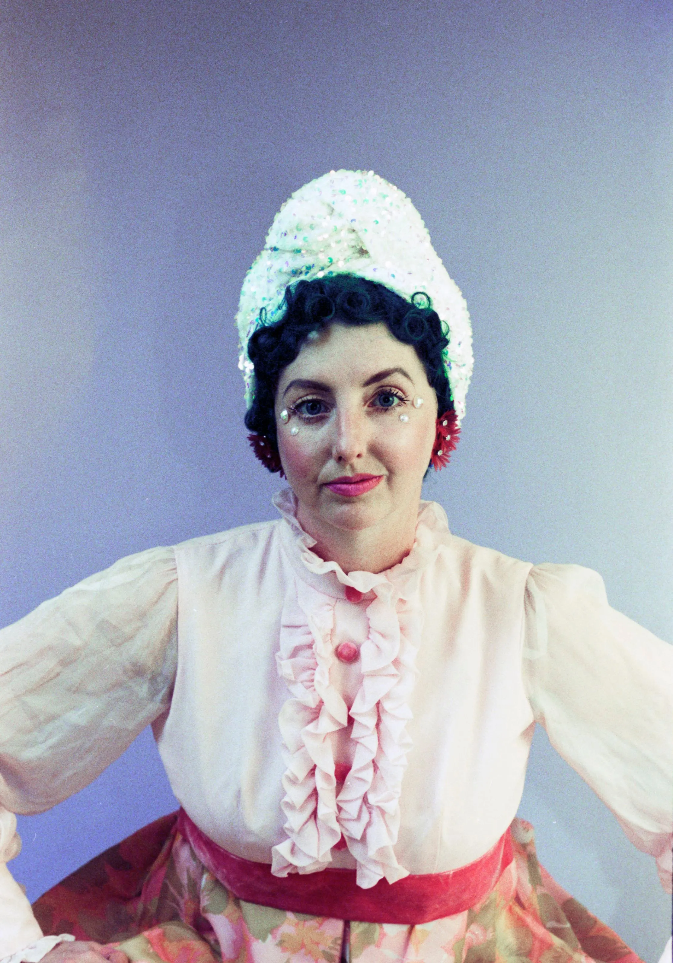 White iridescent sequin stretch turban