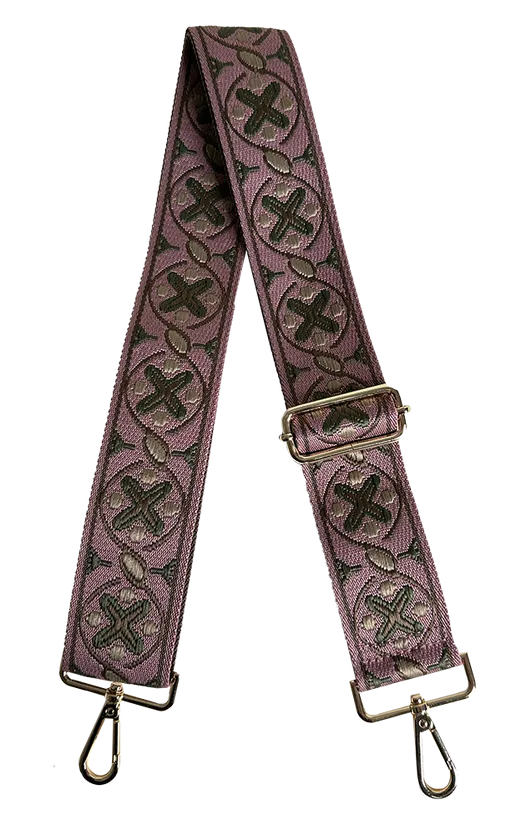 XO Mauve/Khaki/Army Embroidered Bag Strap - AHDORNED