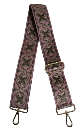 XO Mauve/Khaki/Army Embroidered Bag Strap - AHDORNED