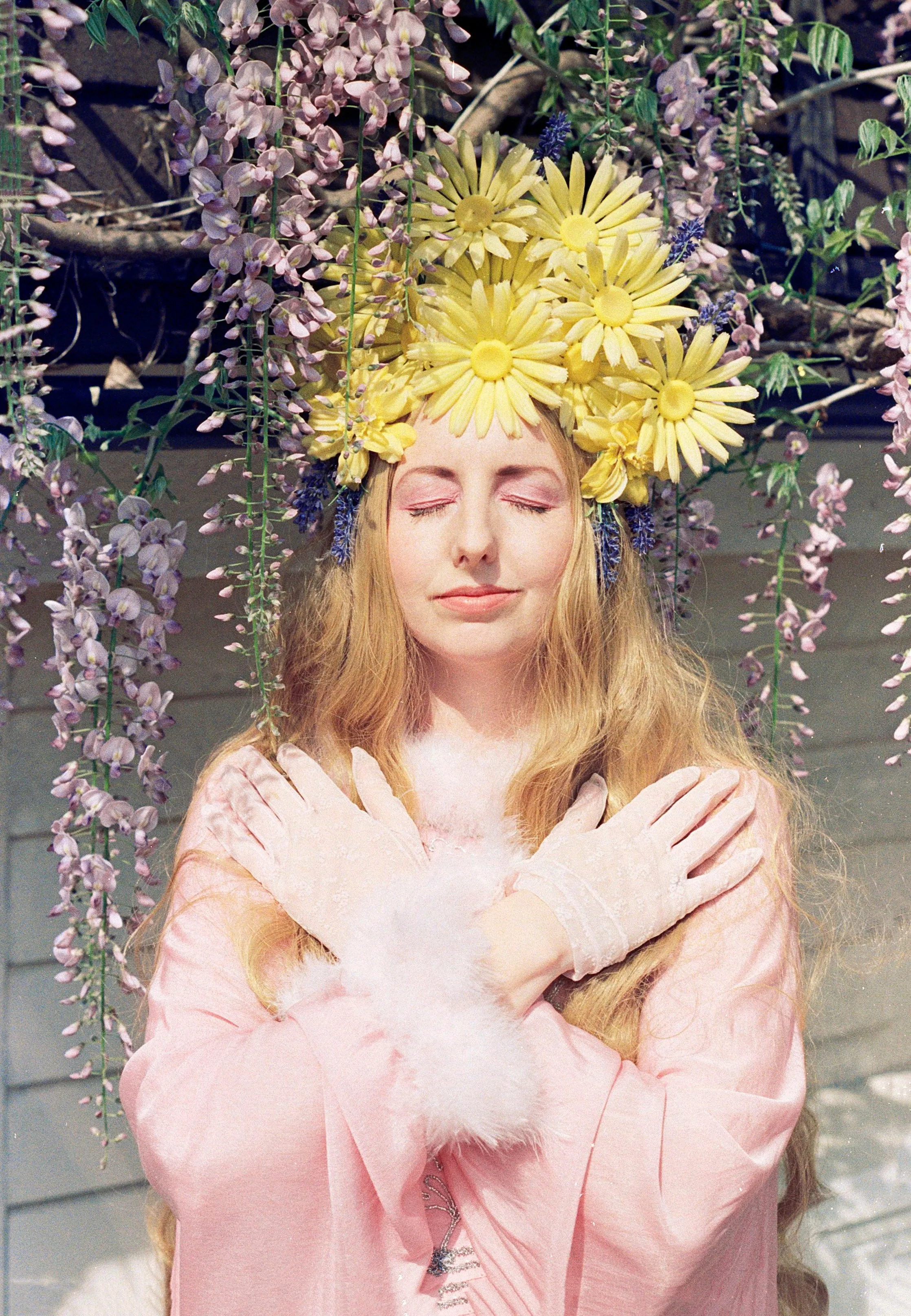 Yellow 60s daisies and Lavender Vintage Flower Headdress