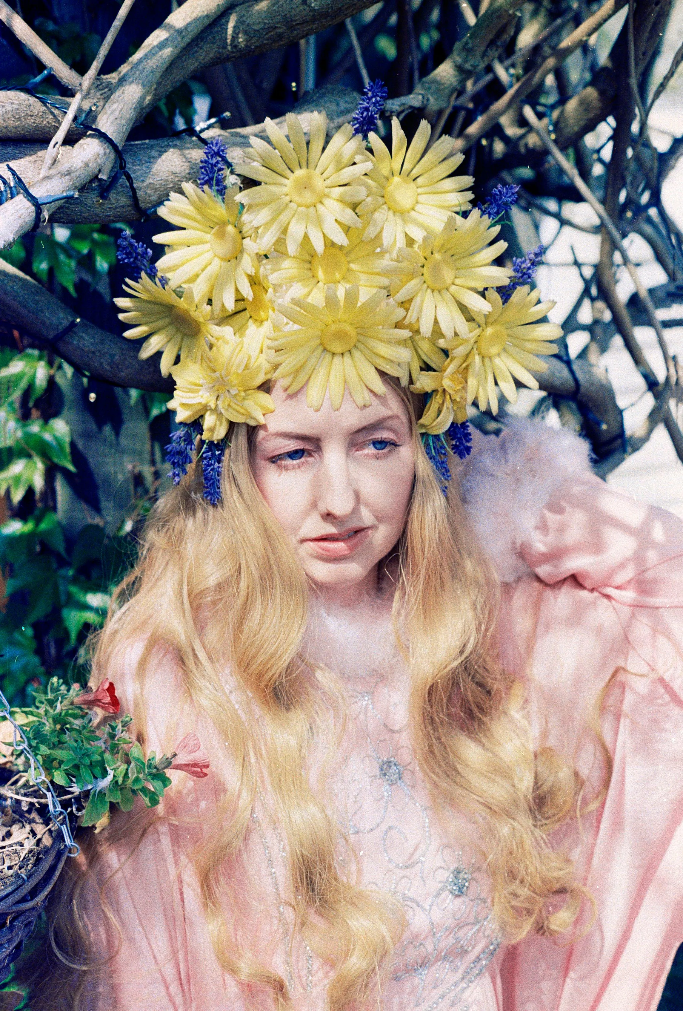 Yellow 60s daisies and Lavender Vintage Flower Headdress