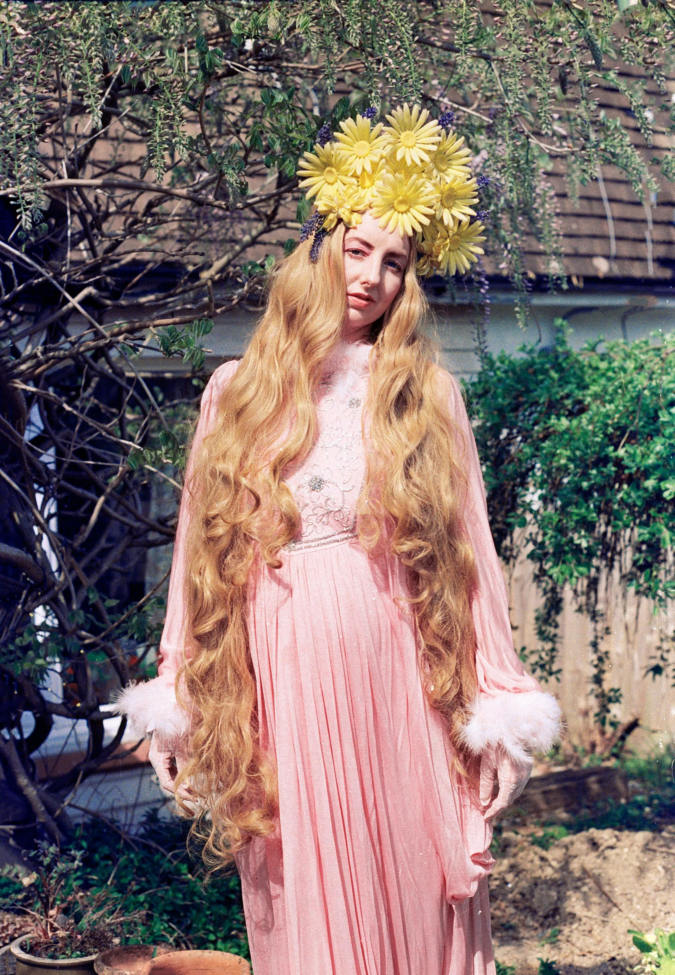 Yellow 60s daisies and Lavender Vintage Flower Headdress