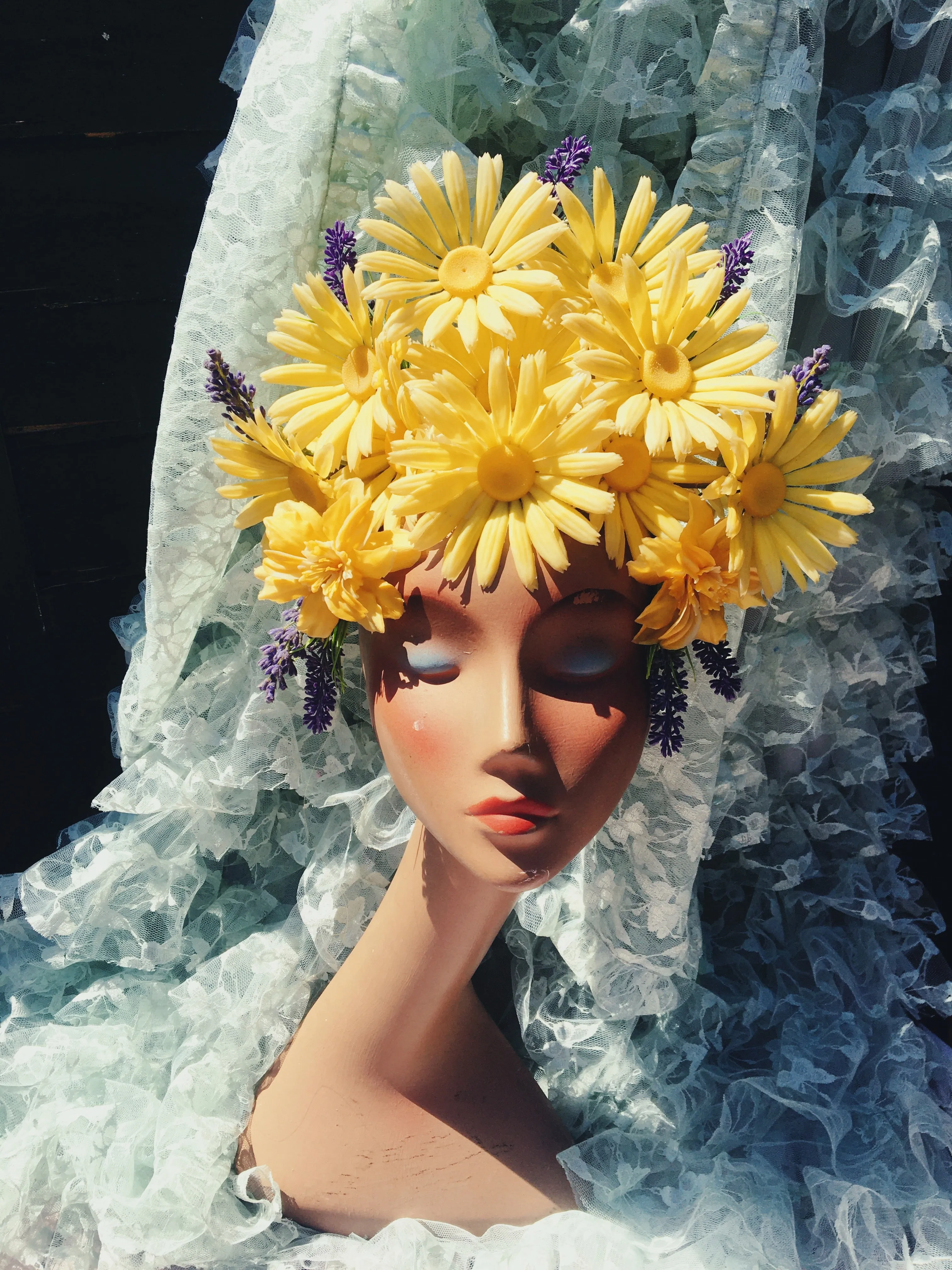 Yellow 60s daisies and Lavender Vintage Flower Headdress