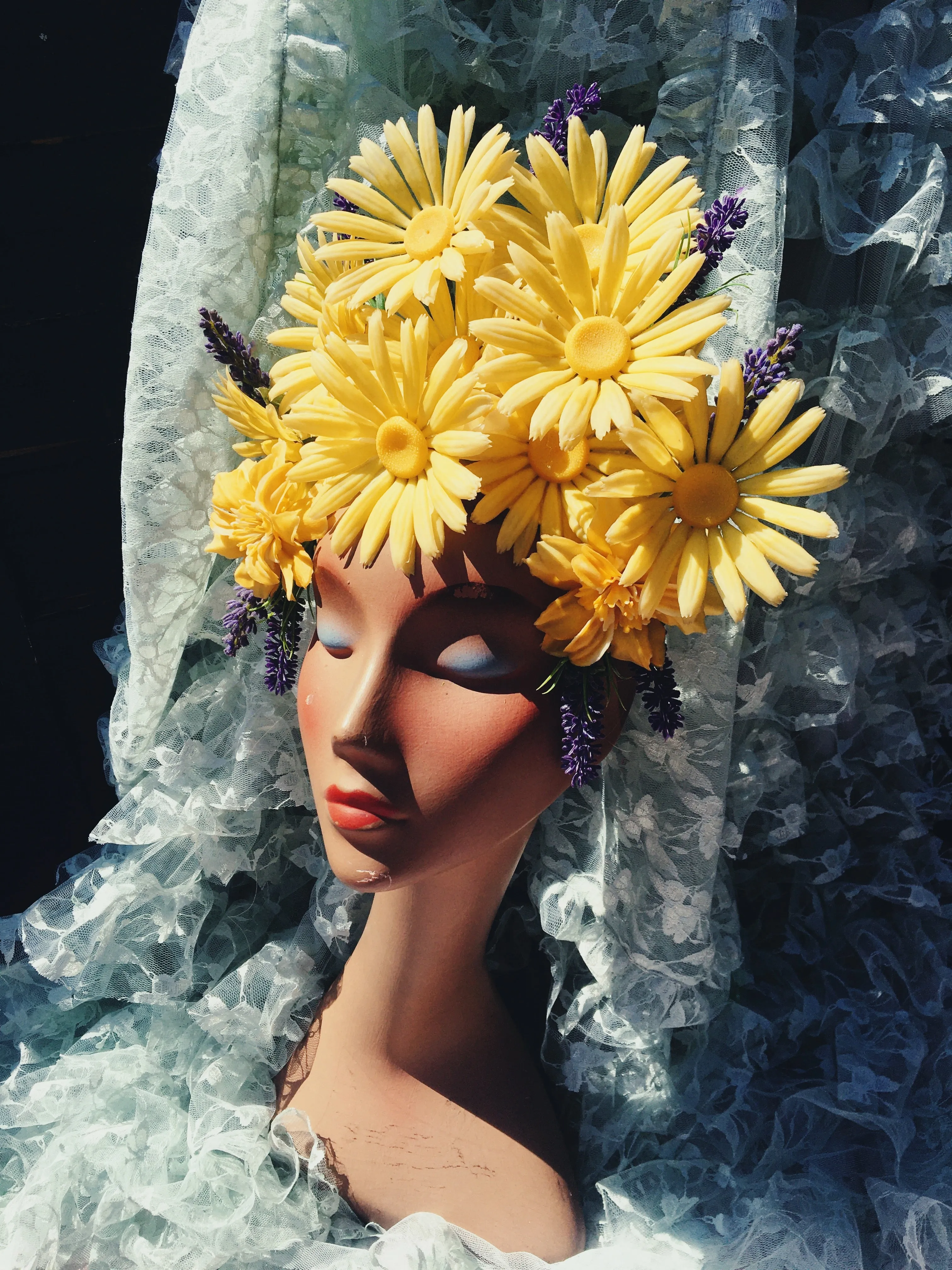 Yellow 60s daisies and Lavender Vintage Flower Headdress