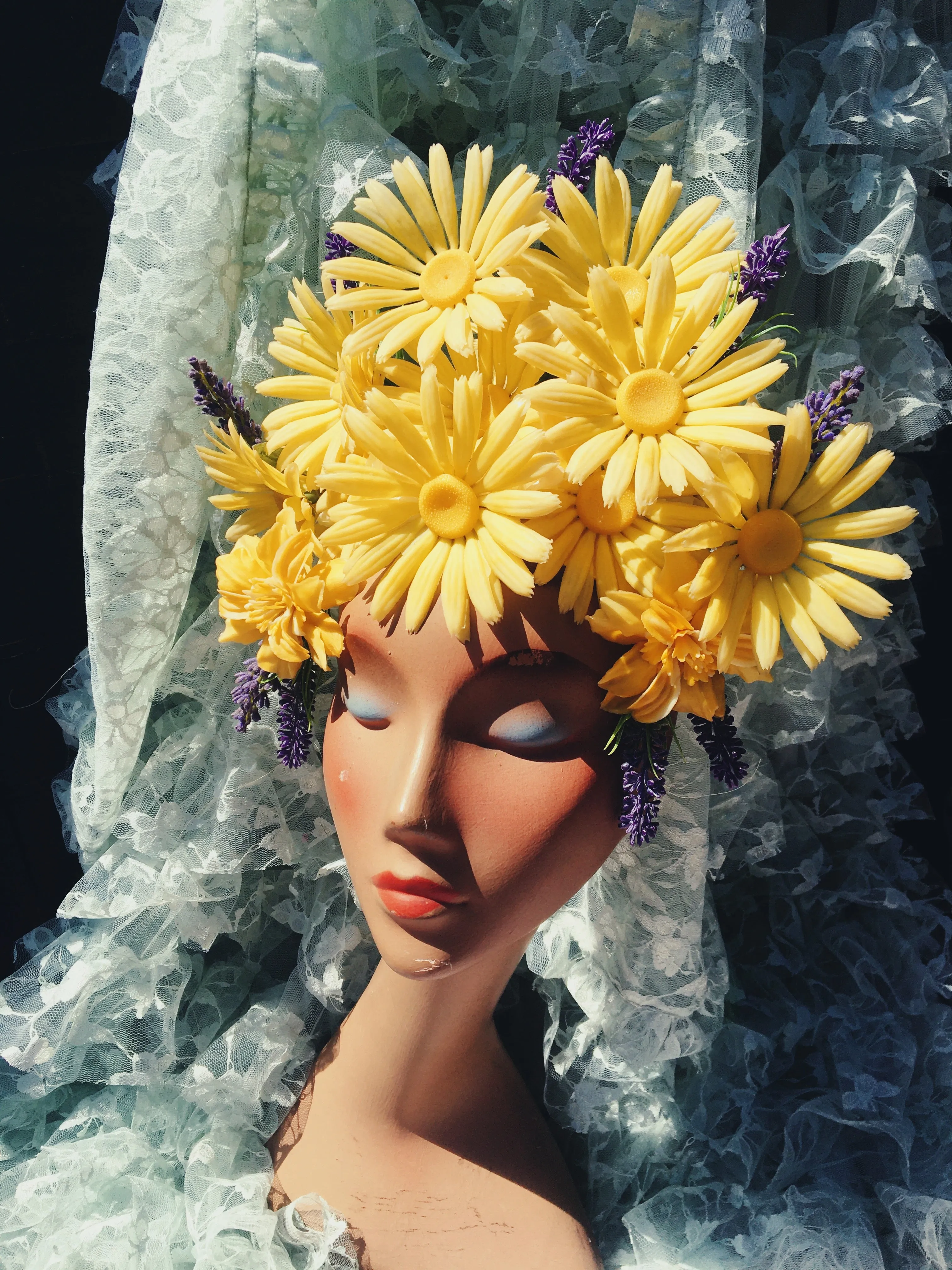 Yellow 60s daisies and Lavender Vintage Flower Headdress