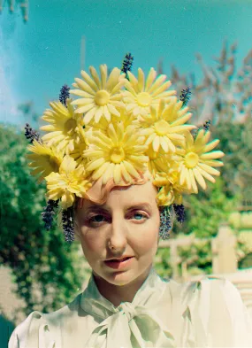 Yellow 60s daisies and Lavender Vintage Flower Headdress