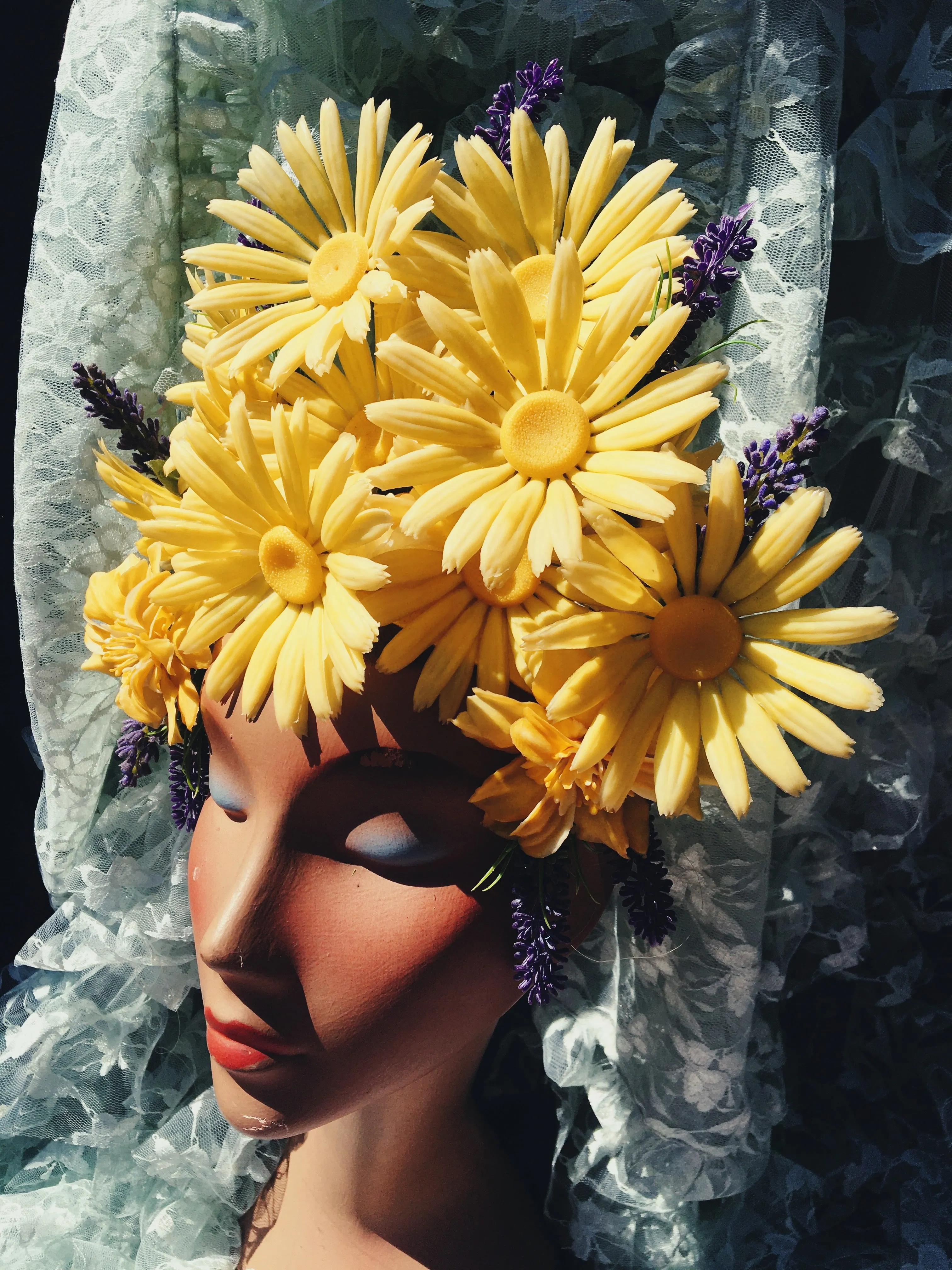 Yellow 60s daisies and Lavender Vintage Flower Headdress