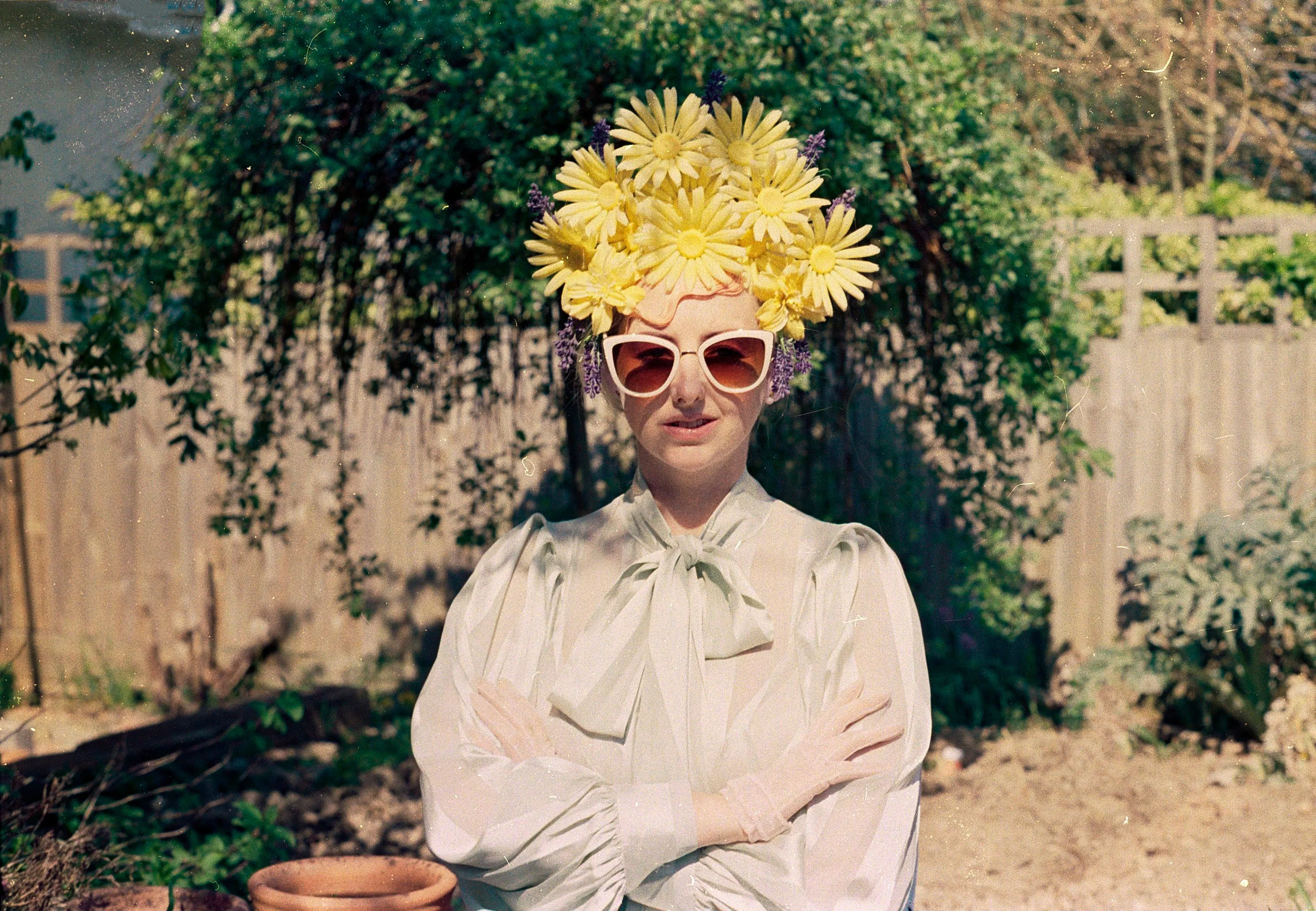 Yellow 60s daisies and Lavender Vintage Flower Headdress