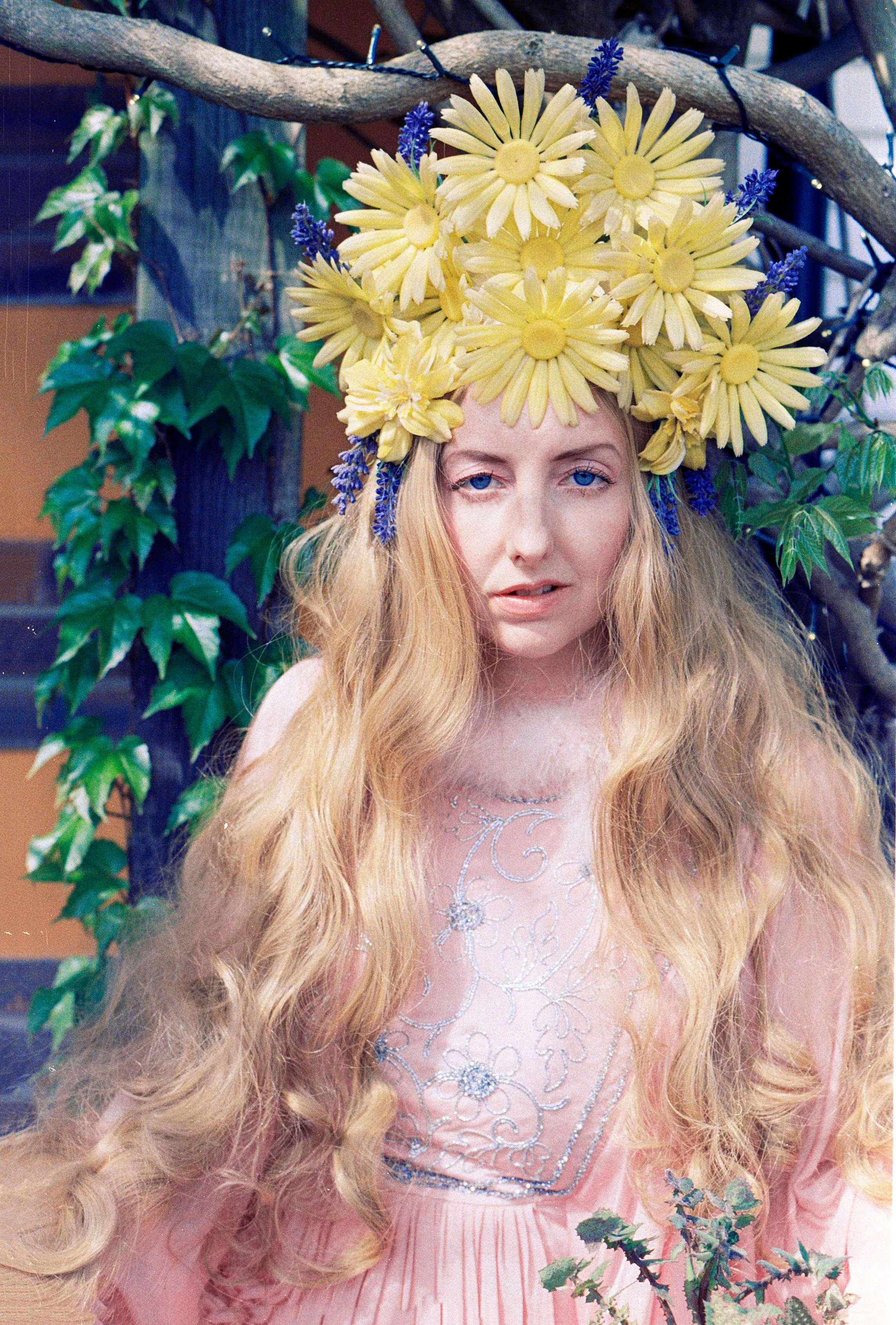 Yellow 60s daisies and Lavender Vintage Flower Headdress