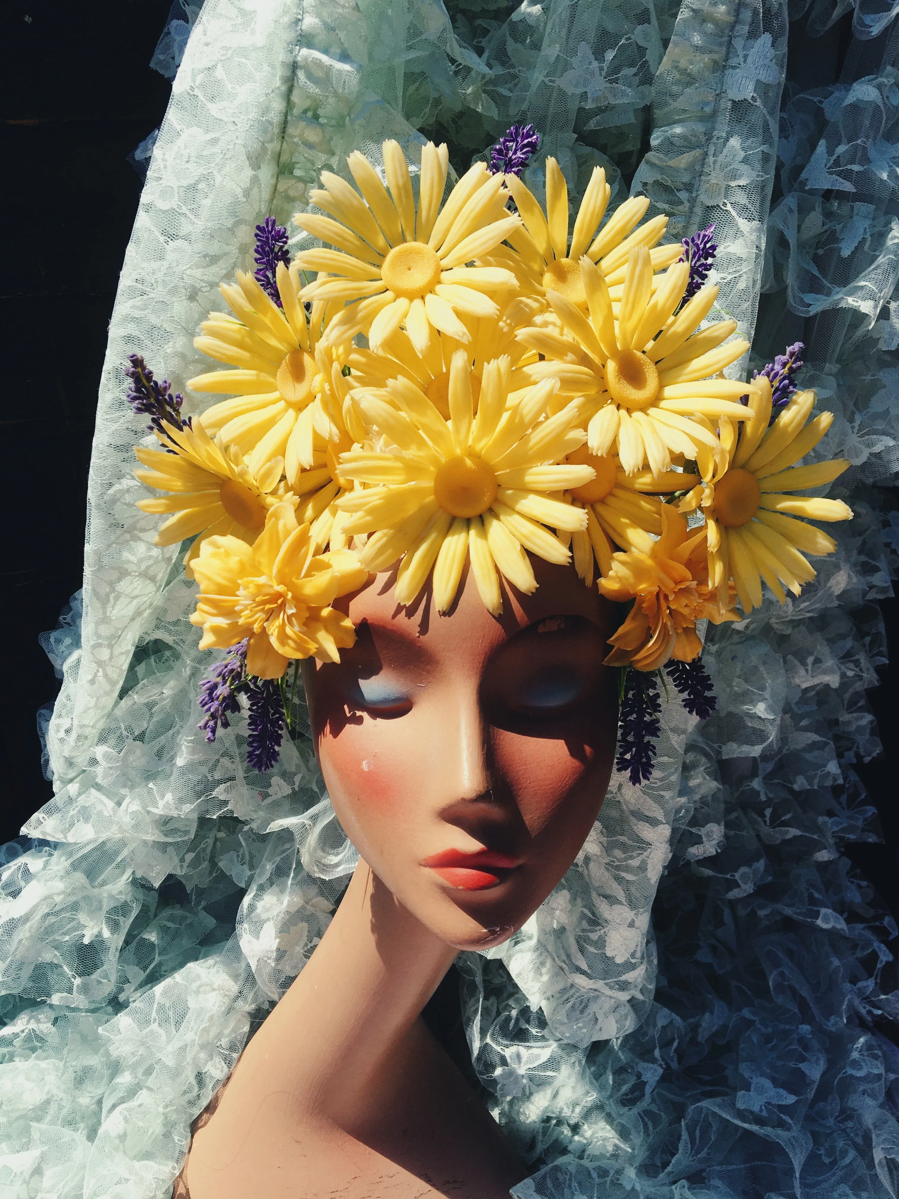 Yellow 60s daisies and Lavender Vintage Flower Headdress