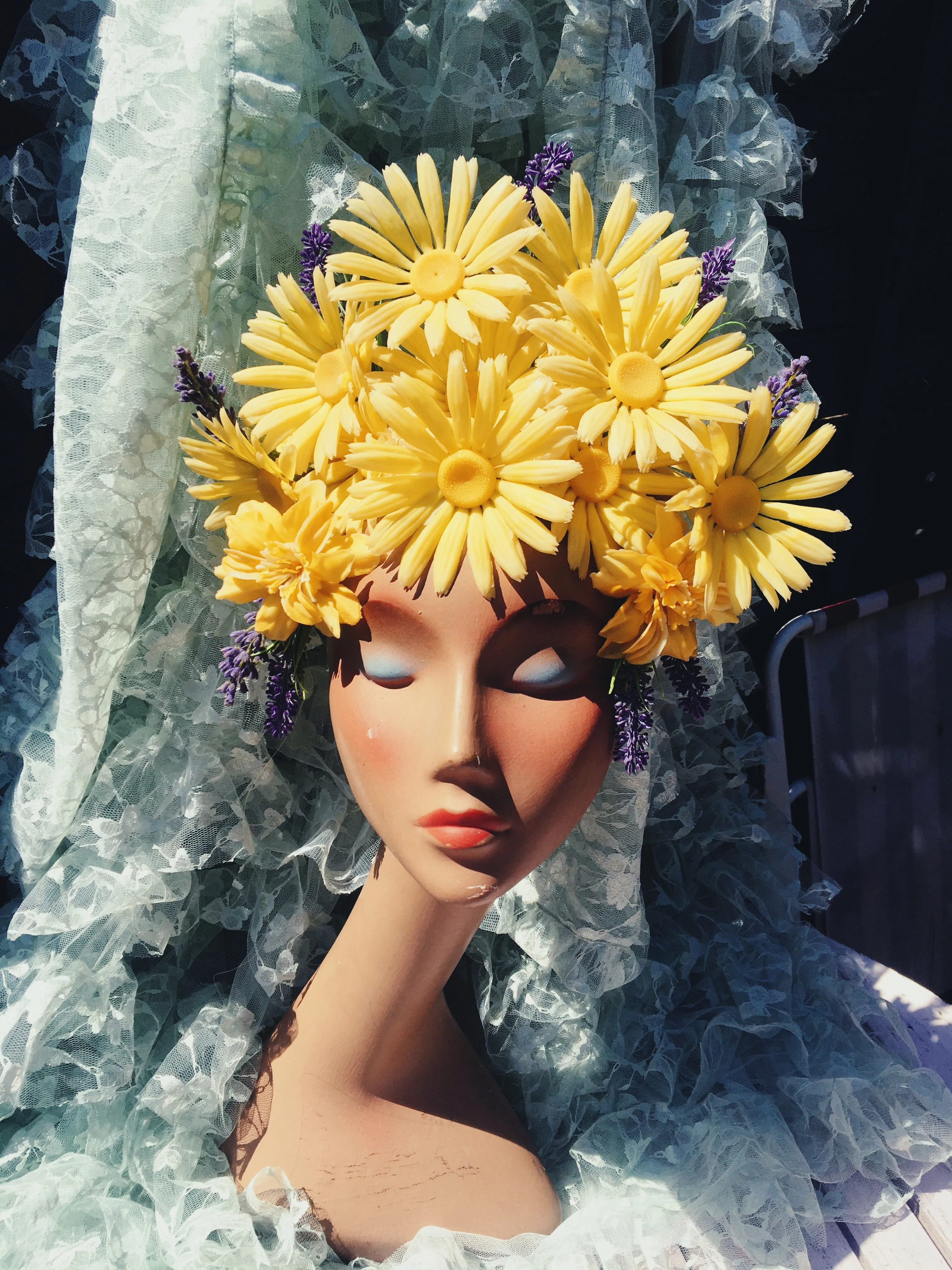 Yellow 60s daisies and Lavender Vintage Flower Headdress