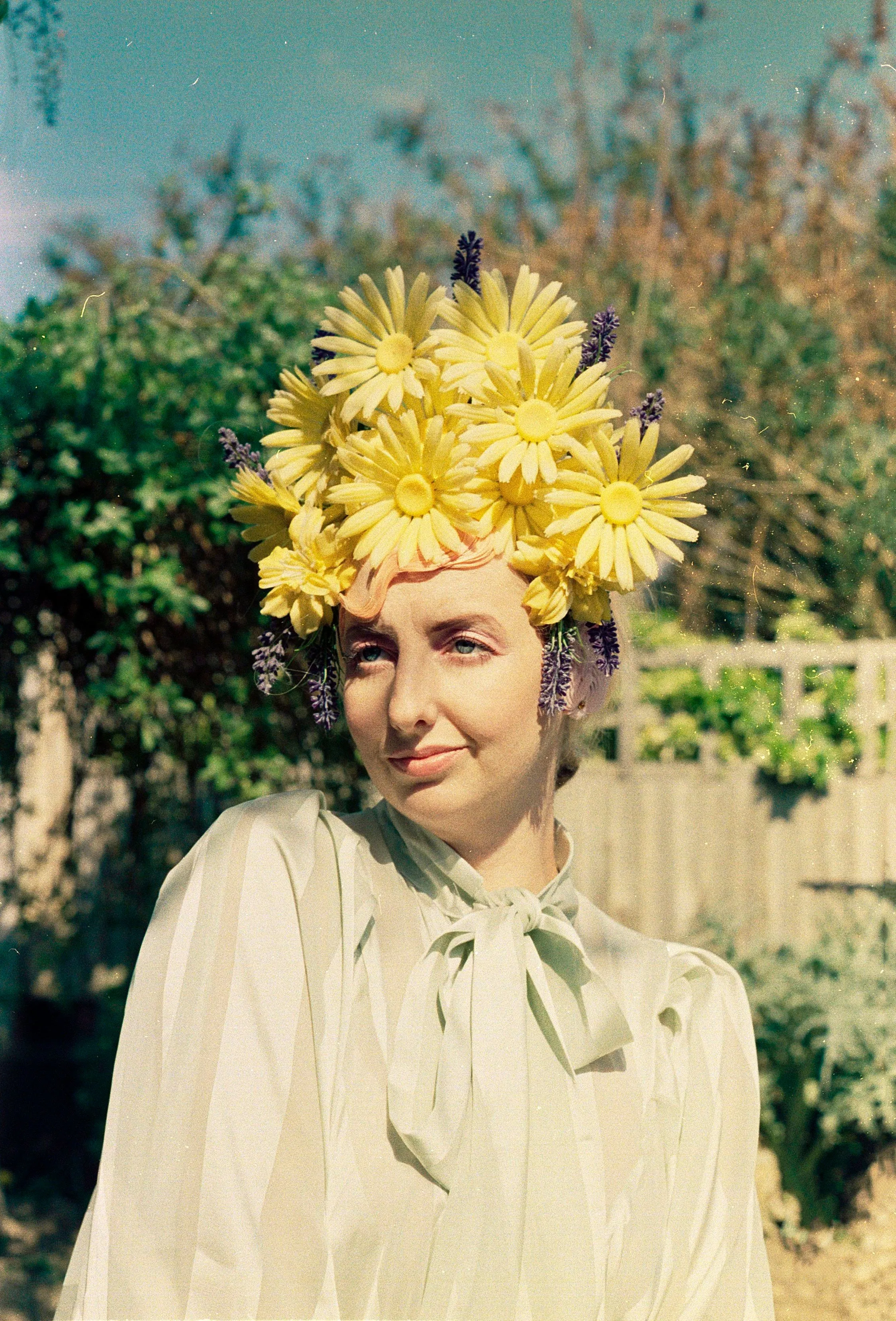 Yellow 60s daisies and Lavender Vintage Flower Headdress